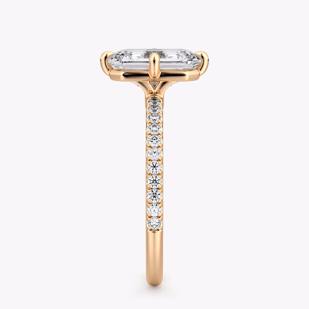 Anillo de compromiso Compass | Esmeralda | 14k | Oro rosa | bandAccent: Pavé | diamondOrientation: vertical | caratWeight: other