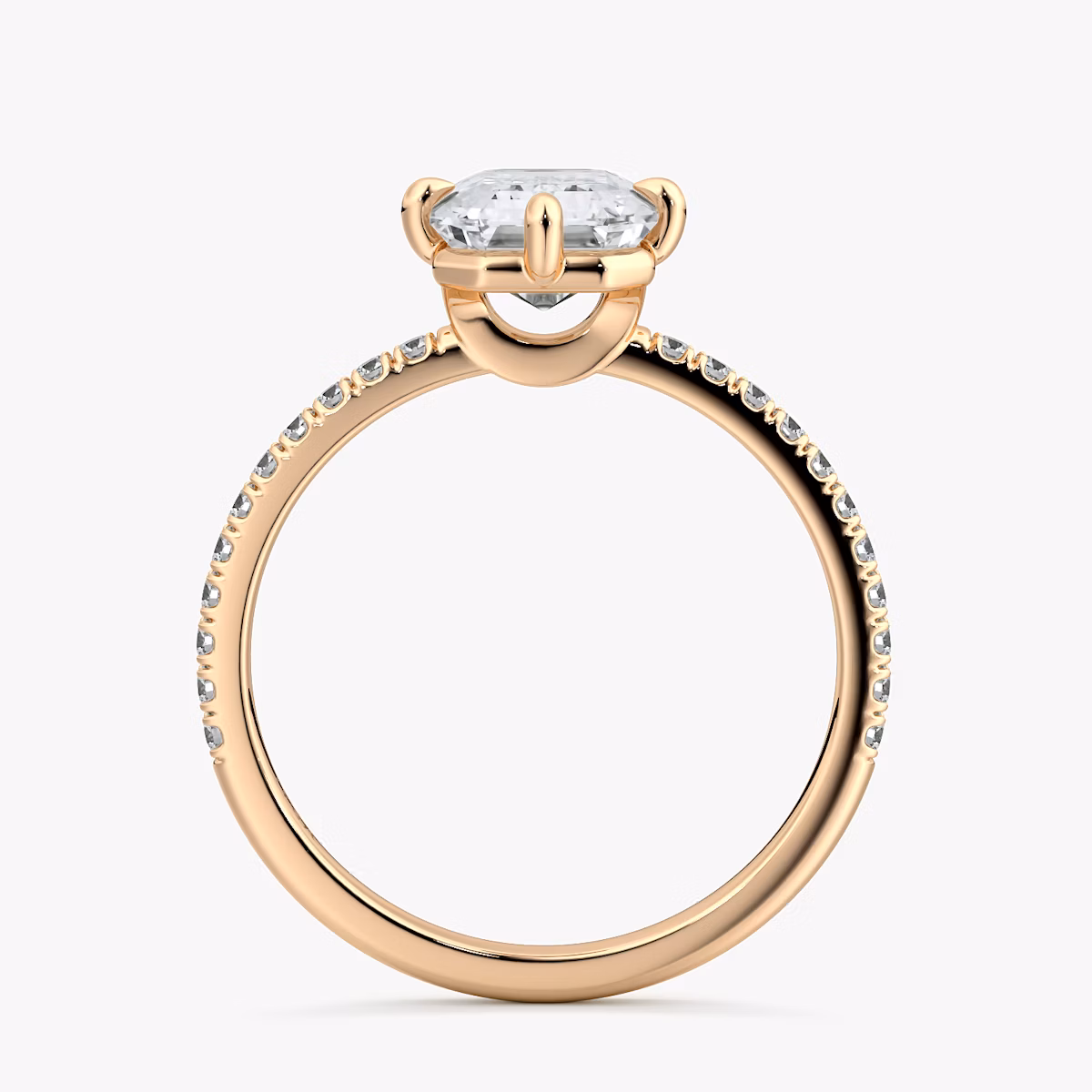 Anillo de compromiso Compass | Esmeralda | 14k | Oro rosa | bandAccent: Pavé | diamondOrientation: vertical | caratWeight: other