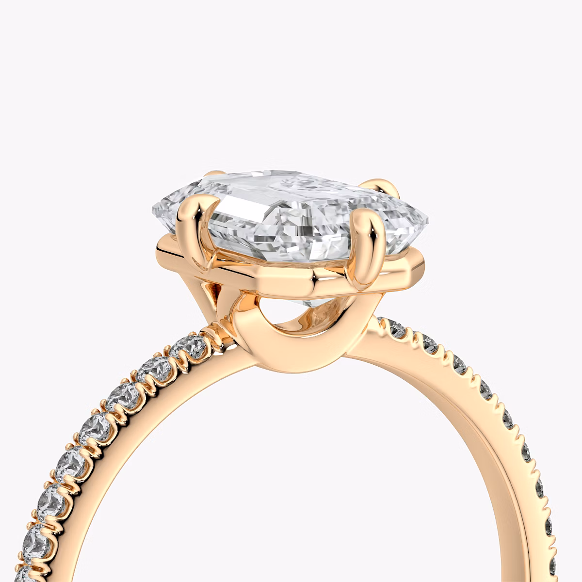 Anillo de compromiso Compass | Esmeralda | 14k | Oro rosa | bandAccent: Pavé | diamondOrientation: vertical | caratWeight: other