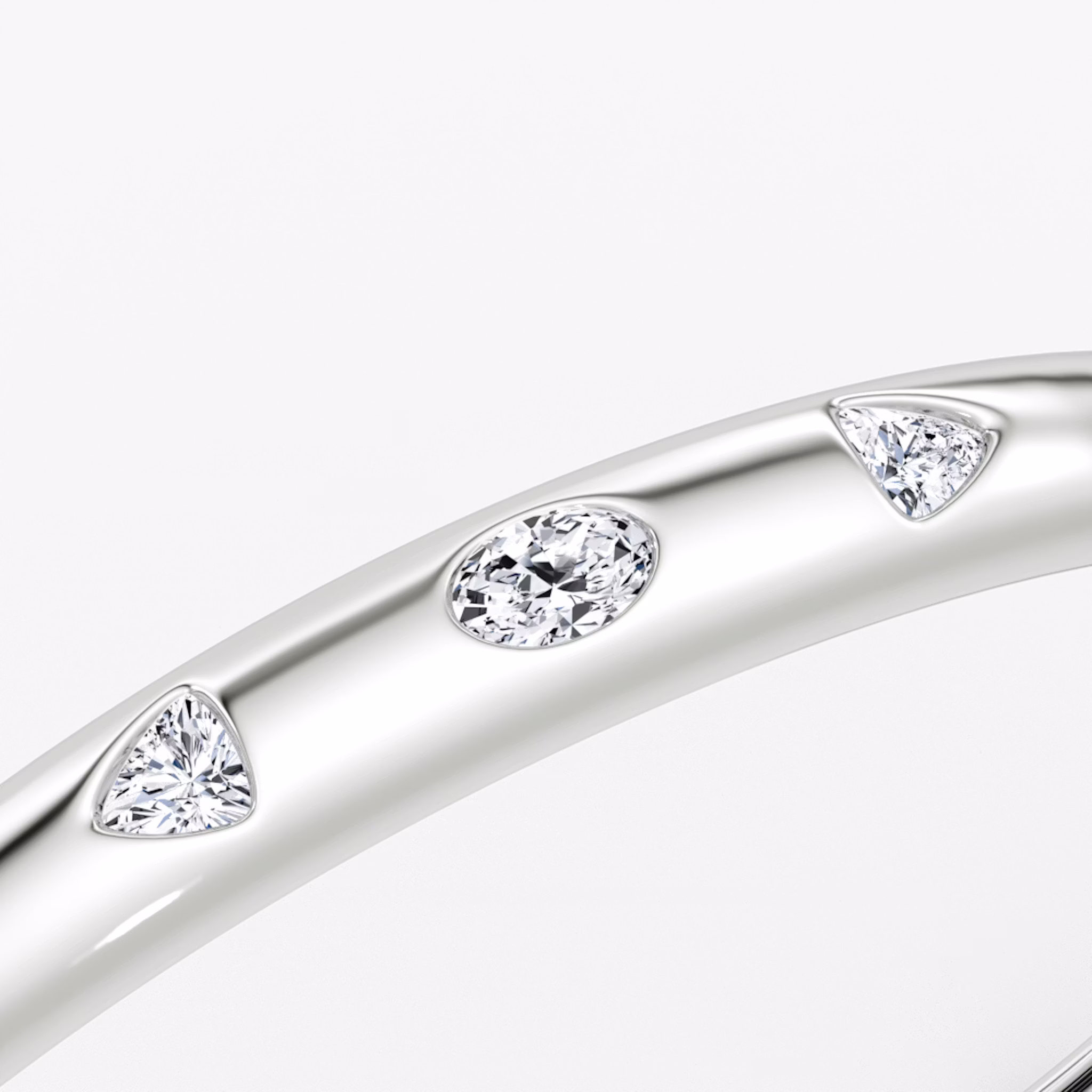 Mixed Shape Dome Bangle | oval+trillion+marquise | 14k | White Gold | wristSize: Medium