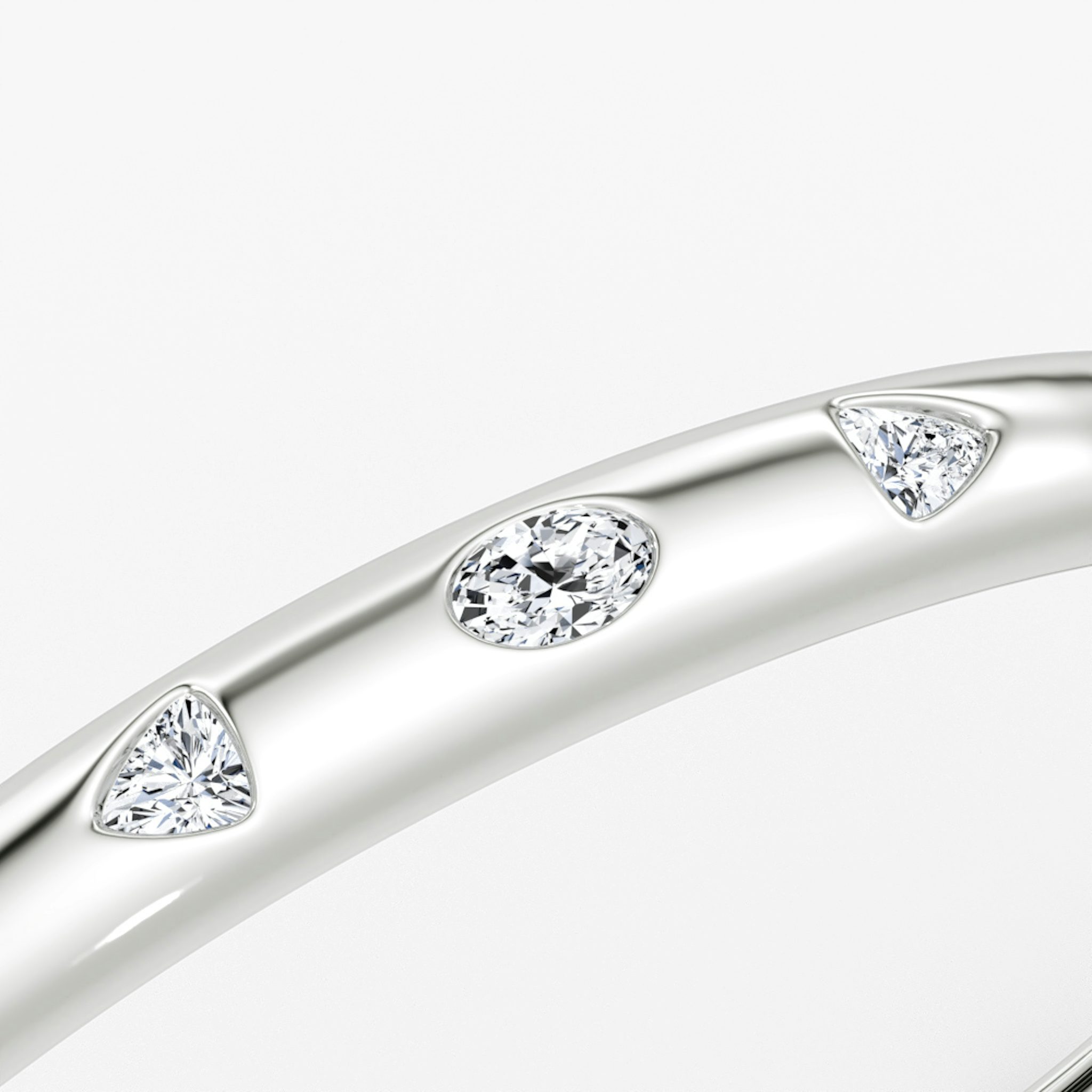 Mixed Shape Dome Bangle | oval+trillion+marquise | 14k | White Gold | wristSize: Medium