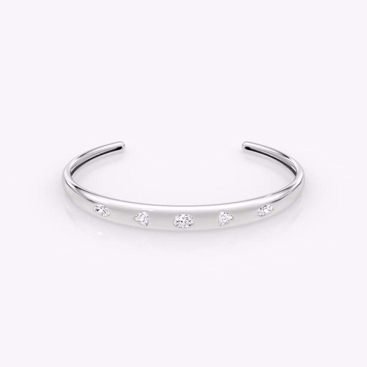 Mixed Shape Dome Bangle | oval+trillion+marquise | 14k | White Gold | wristSize: Medium