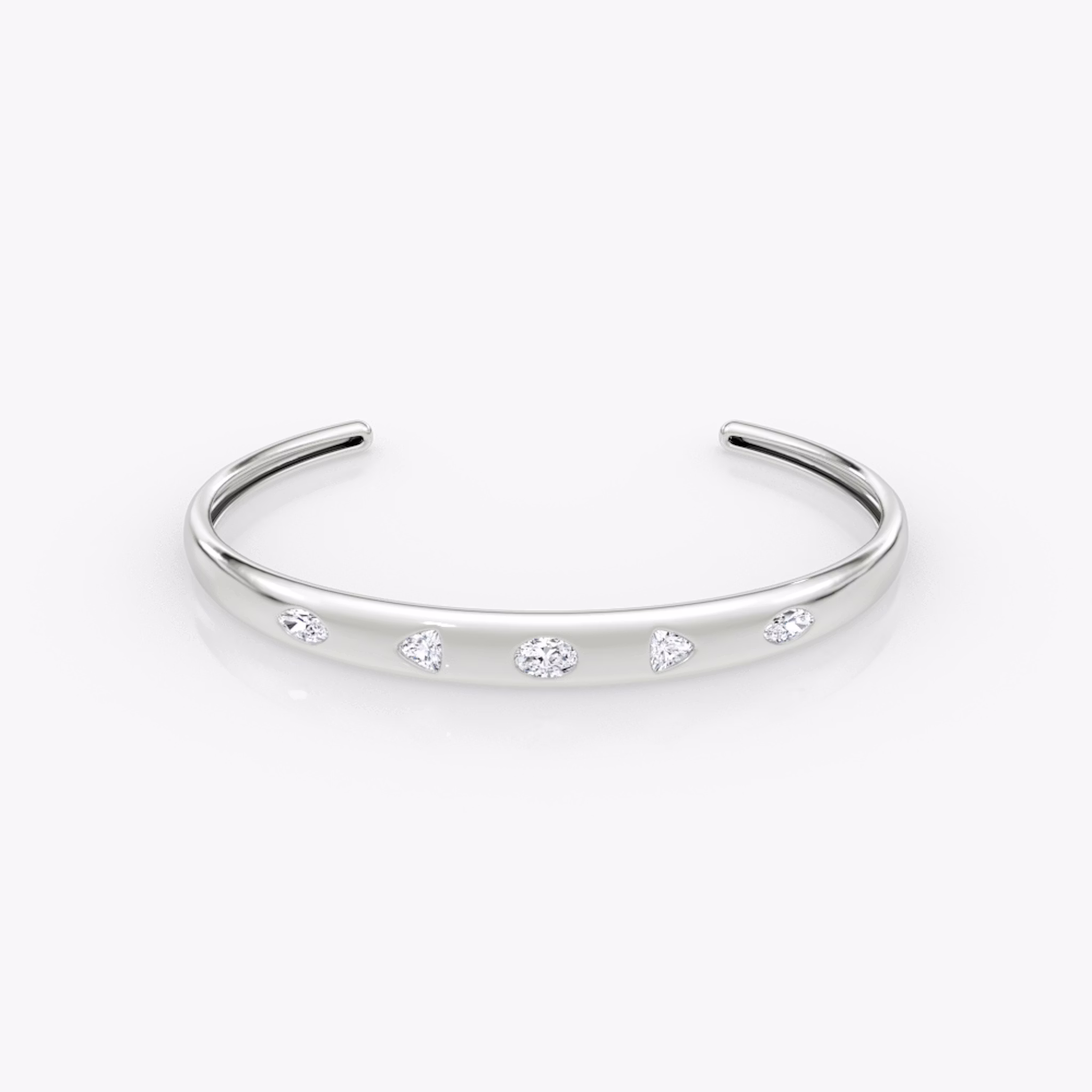 Mixed Shape Dome Bangle | oval+trillion+marquise | 14k | White Gold | wristSize: Medium