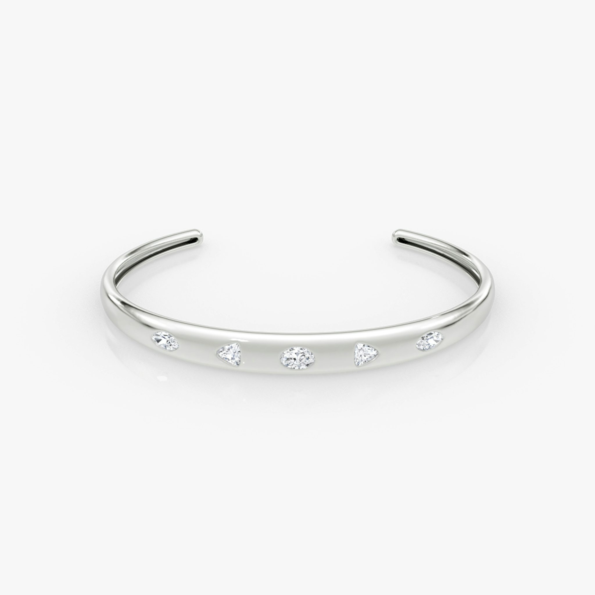 Mixed Shape Dome Bangle | oval+trillion+marquise | 14k | White Gold | wristSize: Medium
