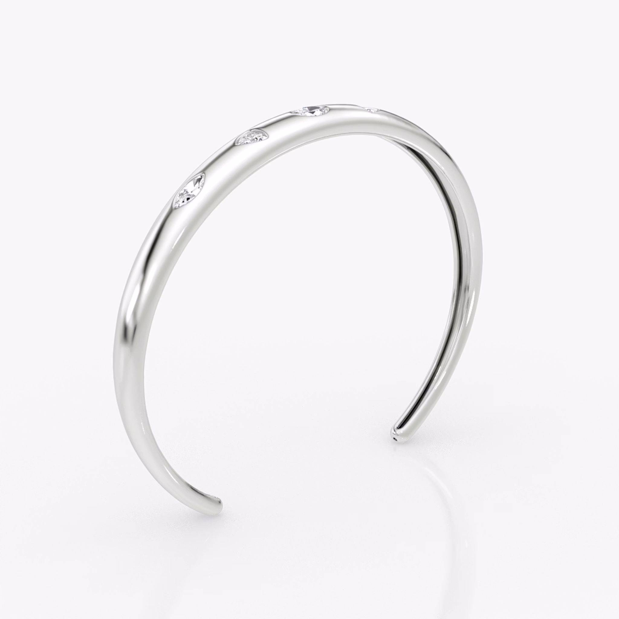 Mixed Shape Dome Bangle | oval+trillion+marquise | 14k | White Gold | wristSize: Medium