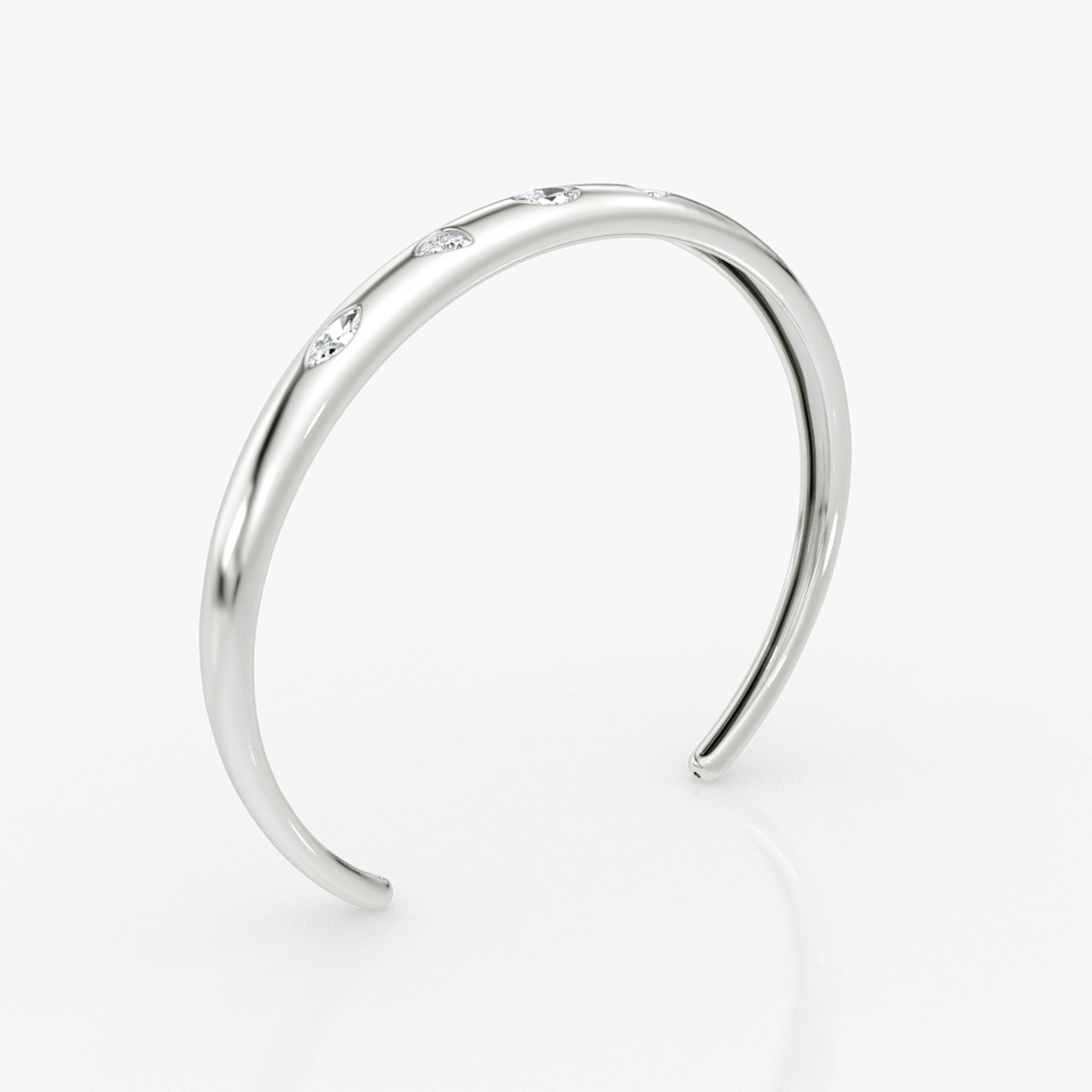 Mixed Shape Dome Bangle | oval+trillion+marquise | 14k | White Gold | wristSize: Medium