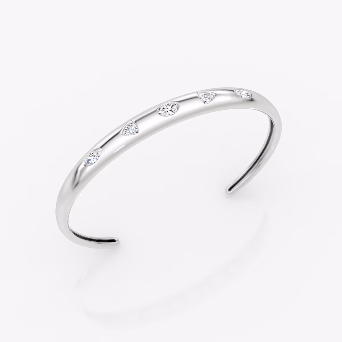 Mixed Shape Dome Bangle | oval+trillion+marquise | 14k | White Gold | wristSize: Medium