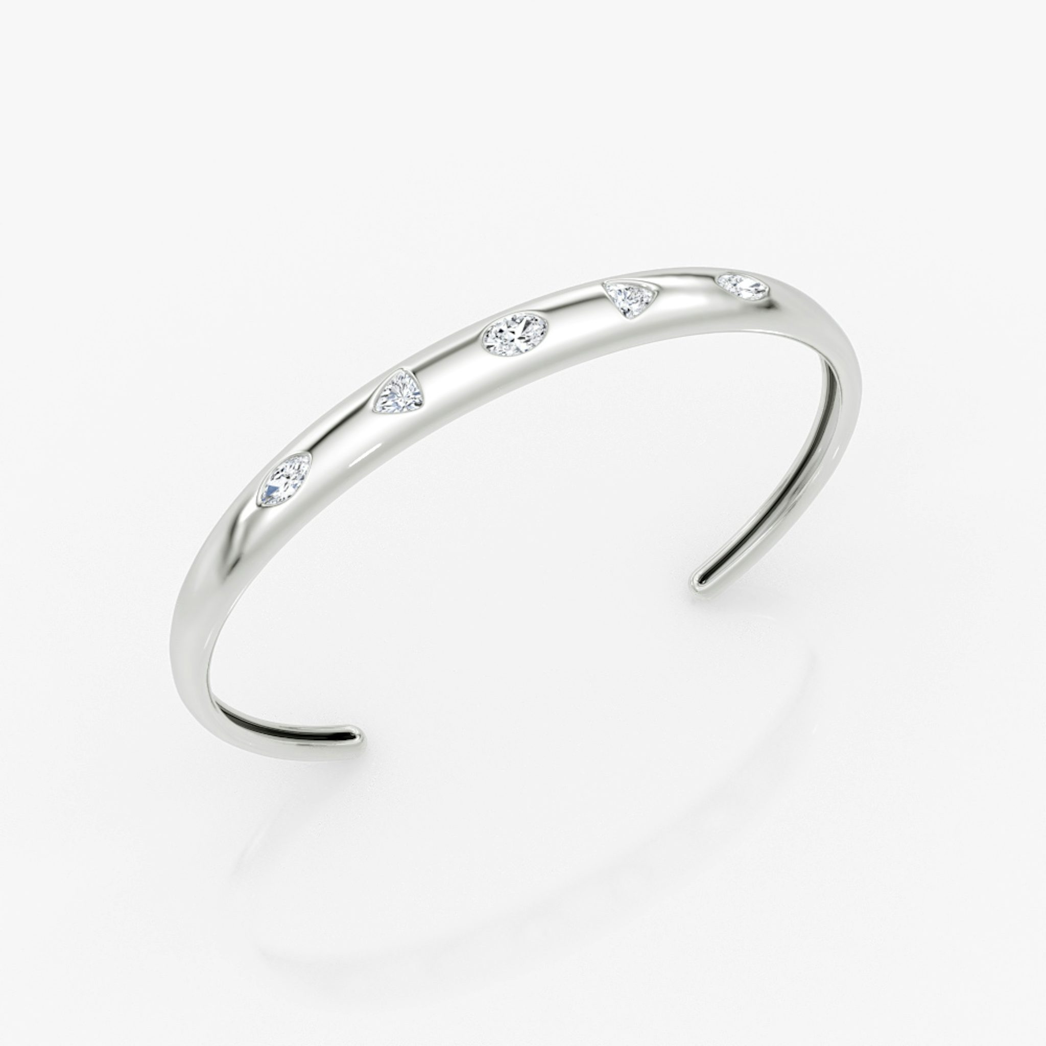 Mixed Shape Dome Bangle | oval+trillion+marquise | 14k | White Gold | wristSize: Medium