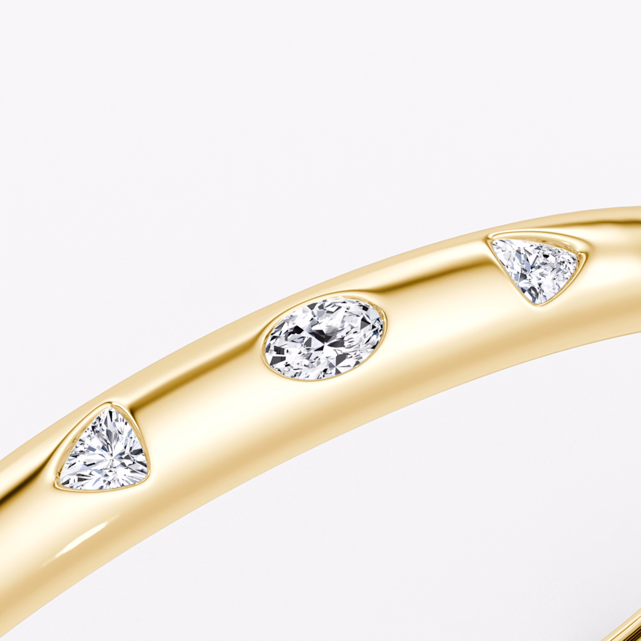 Mixed Shape Dome Bangle | oval+trillion+marquise | 14k | Yellow Gold | wristSize: Medium