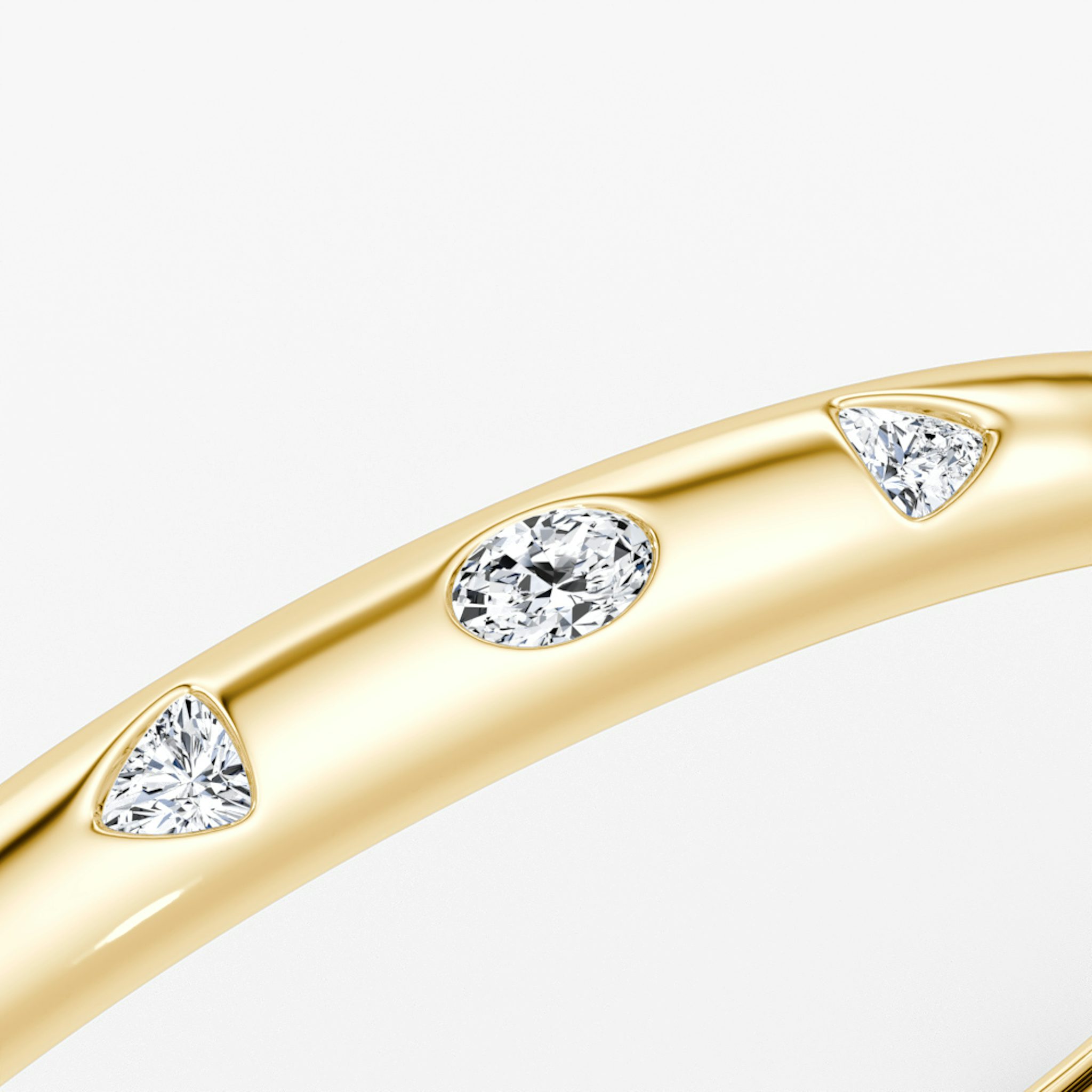 Mixed Shape Dome Bangle | oval+trillion+marquise | 14k | Yellow Gold | wristSize: Medium