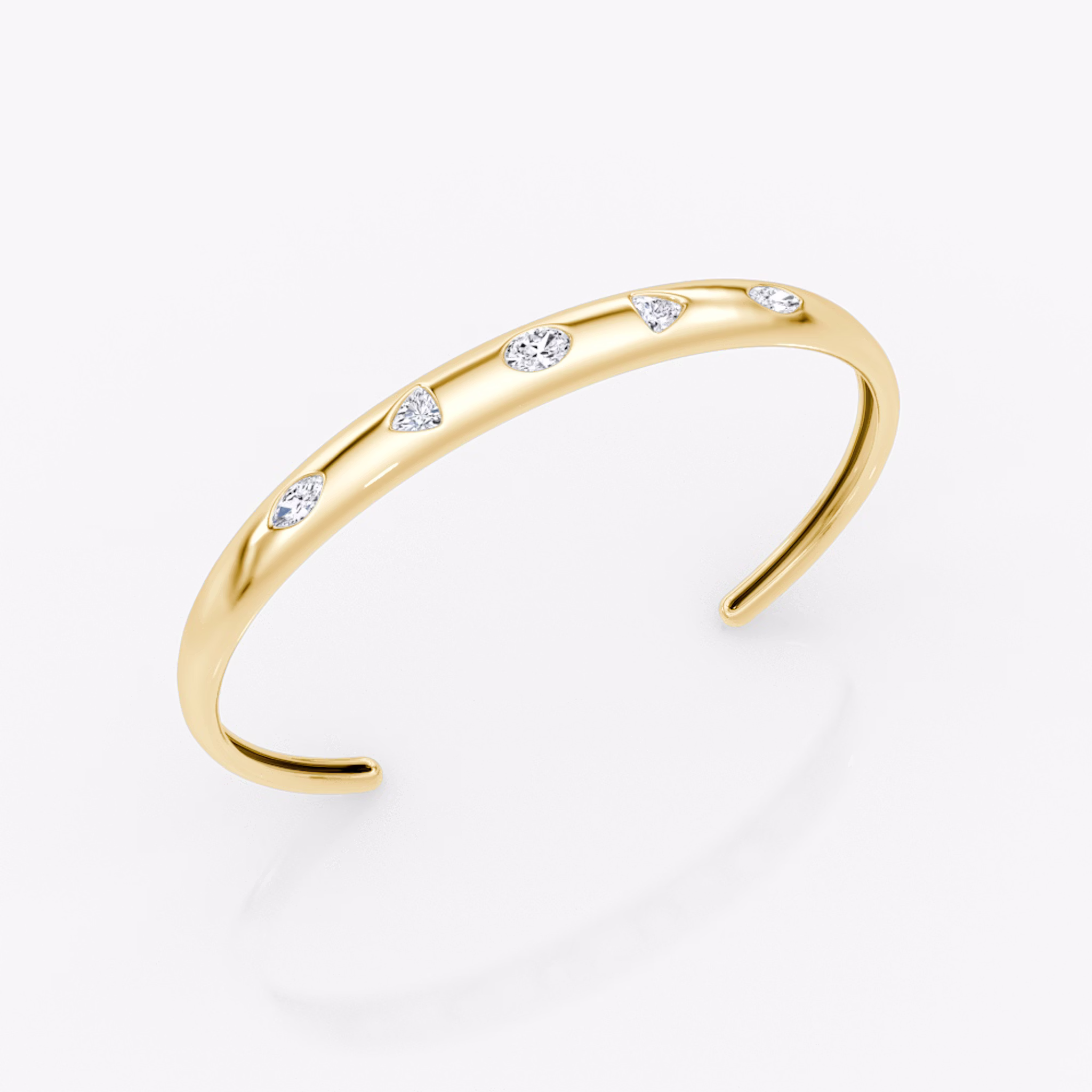 Mixed Shape Dome Bangle | oval+trillion+marquise | 14k | Yellow Gold | wristSize: Medium