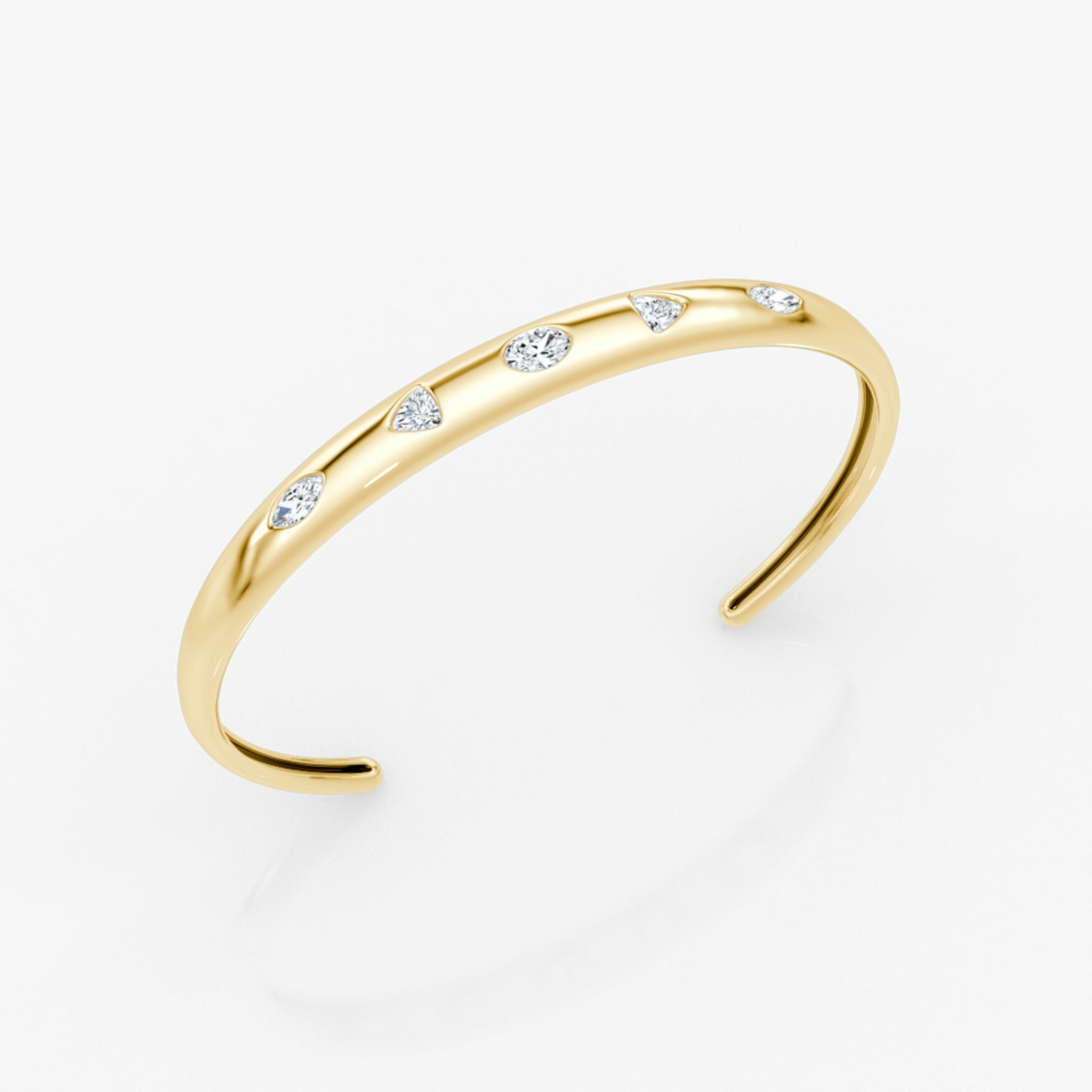 Mixed Shape Dome Bangle | oval+trillion+marquise | 14k | Yellow Gold | wristSize: Medium