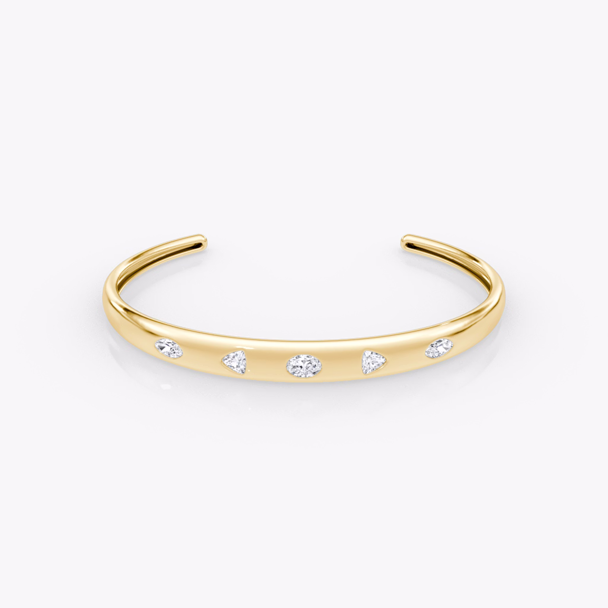 Mixed Shape Dome Bangle | oval+trillion+marquise | 14k | Yellow Gold | wristSize: Medium