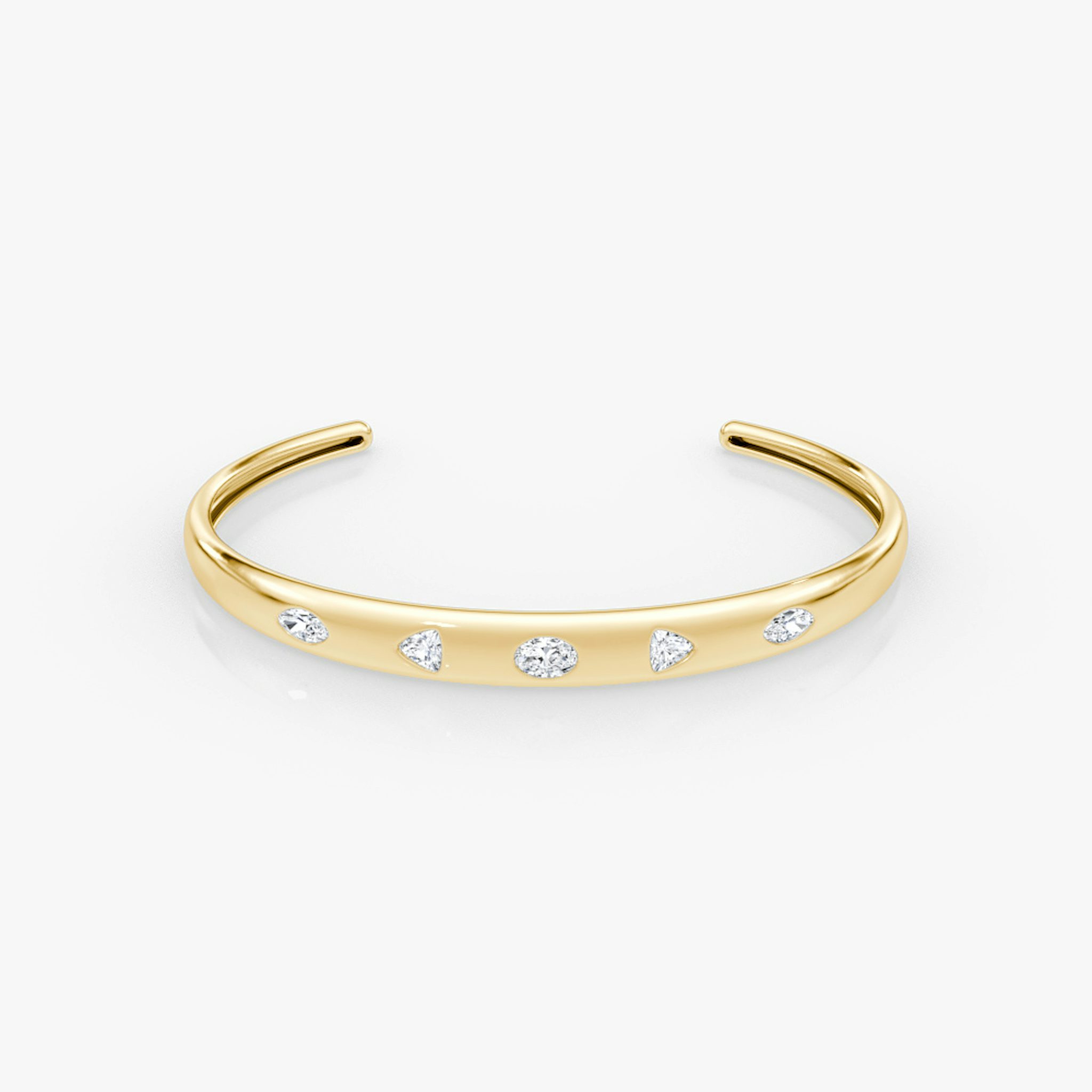 Mixed Shape Dome Bangle | oval+trillion+marquise | 14k | Yellow Gold | wristSize: Medium