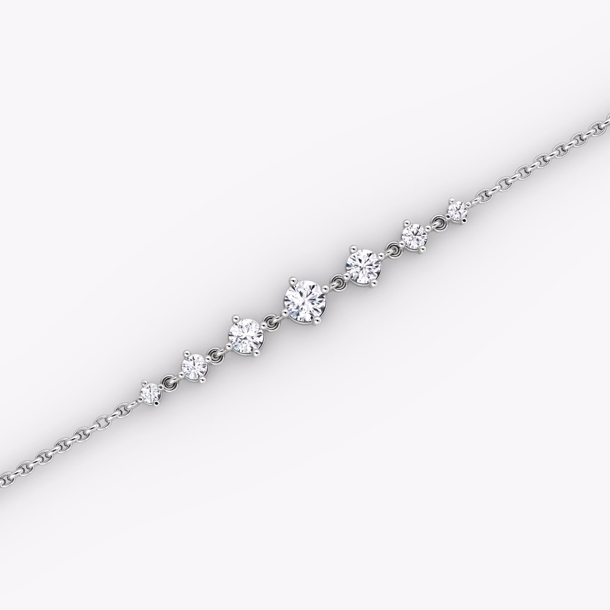 Linked Tennis Bracelet | Round Brilliant | 14k | White Gold | diamondSize: petite | chainLength: 6.5-7