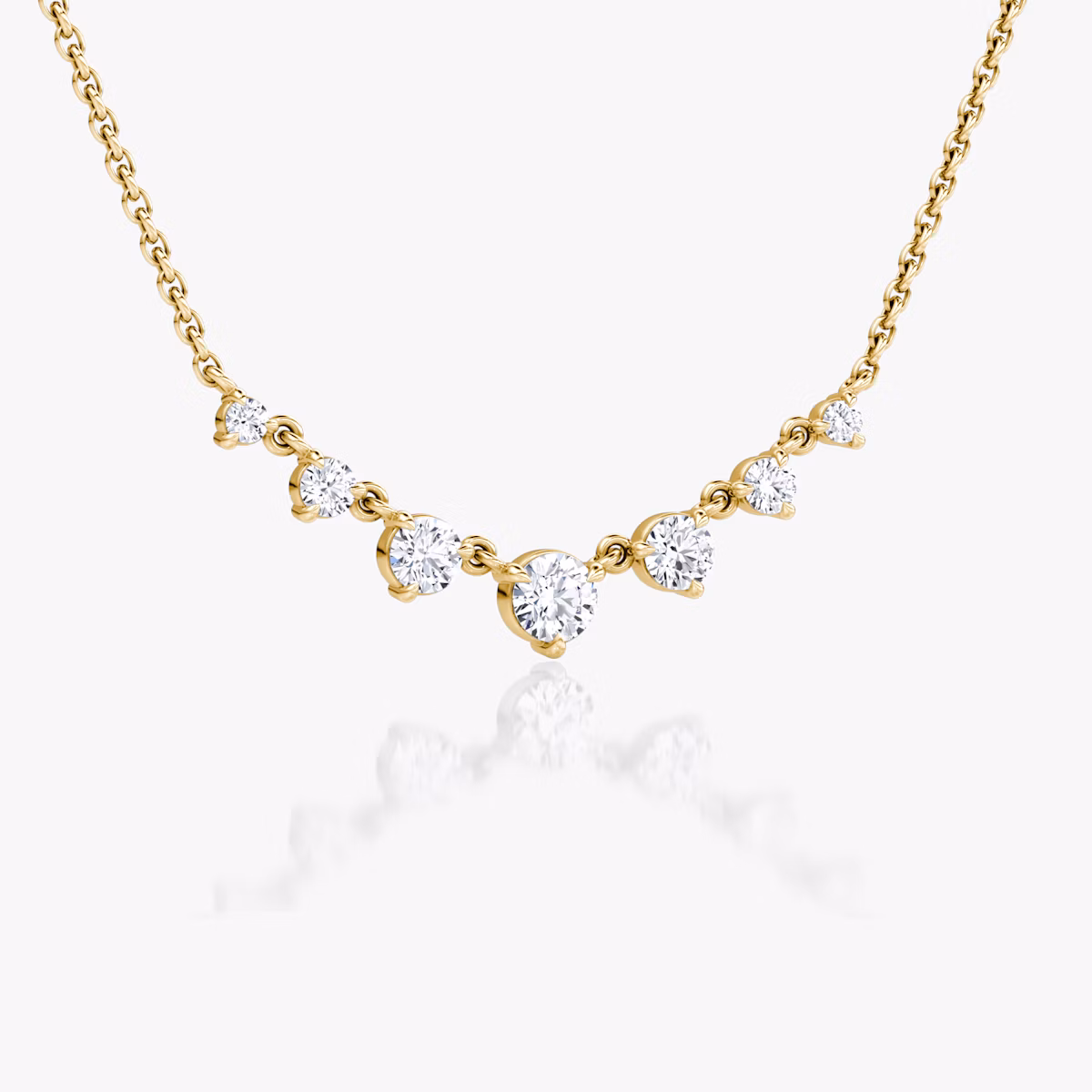 Linked Tennis Necklace | Round Brilliant | 14k | Yellow Gold | diamondSize: petite | chainLength: 16-18