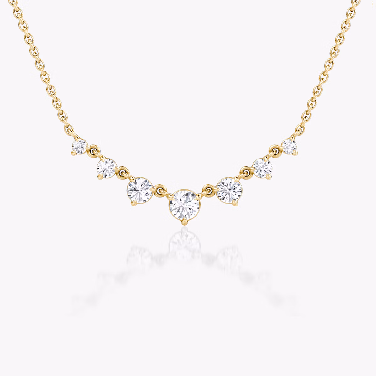 Linked Tennis Necklace | Round Brilliant | 14k | Yellow Gold | diamondSize: petite | chainLength: 16-18