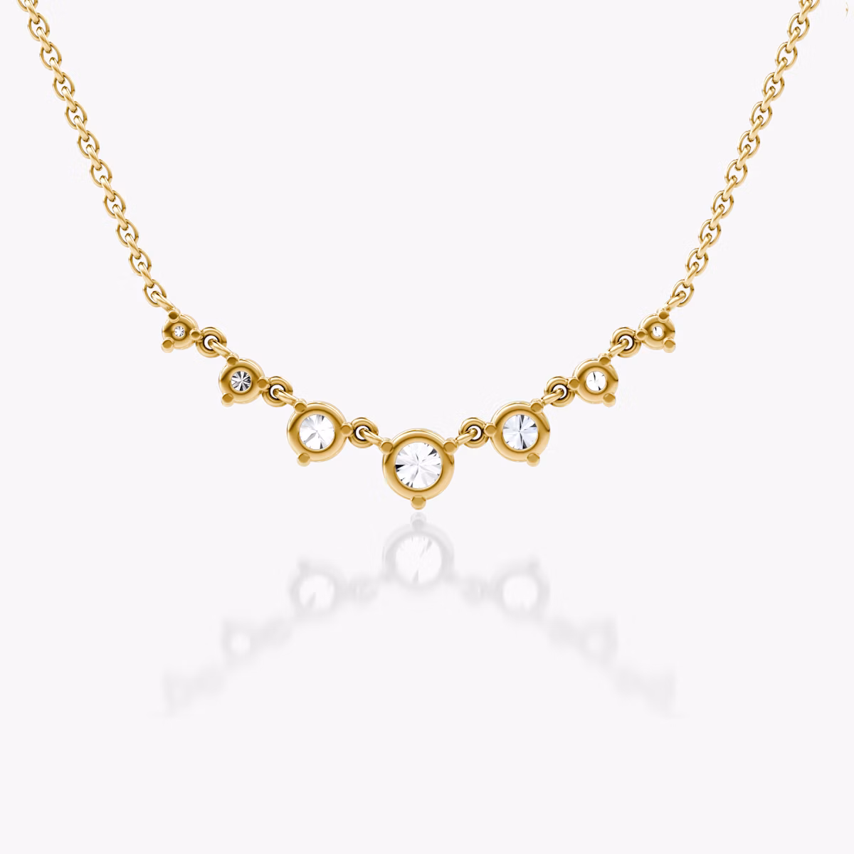 Linked Tennis Necklace | Round Brilliant | 14k | Yellow Gold | diamondSize: petite | chainLength: 16-18