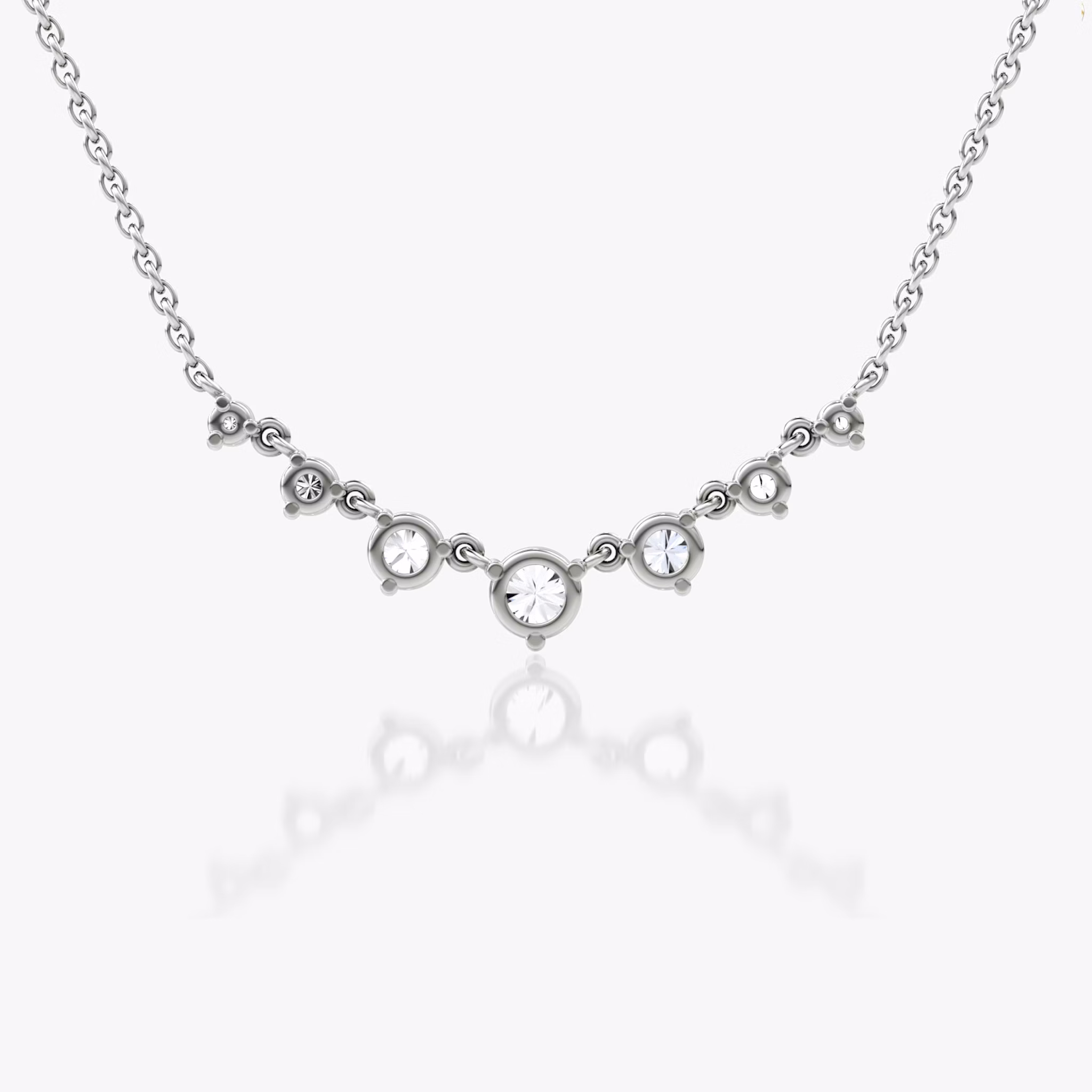 Linked Tennis Necklace | Round Brilliant | 14k | White Gold | diamondSize: petite | chainLength: 16-18