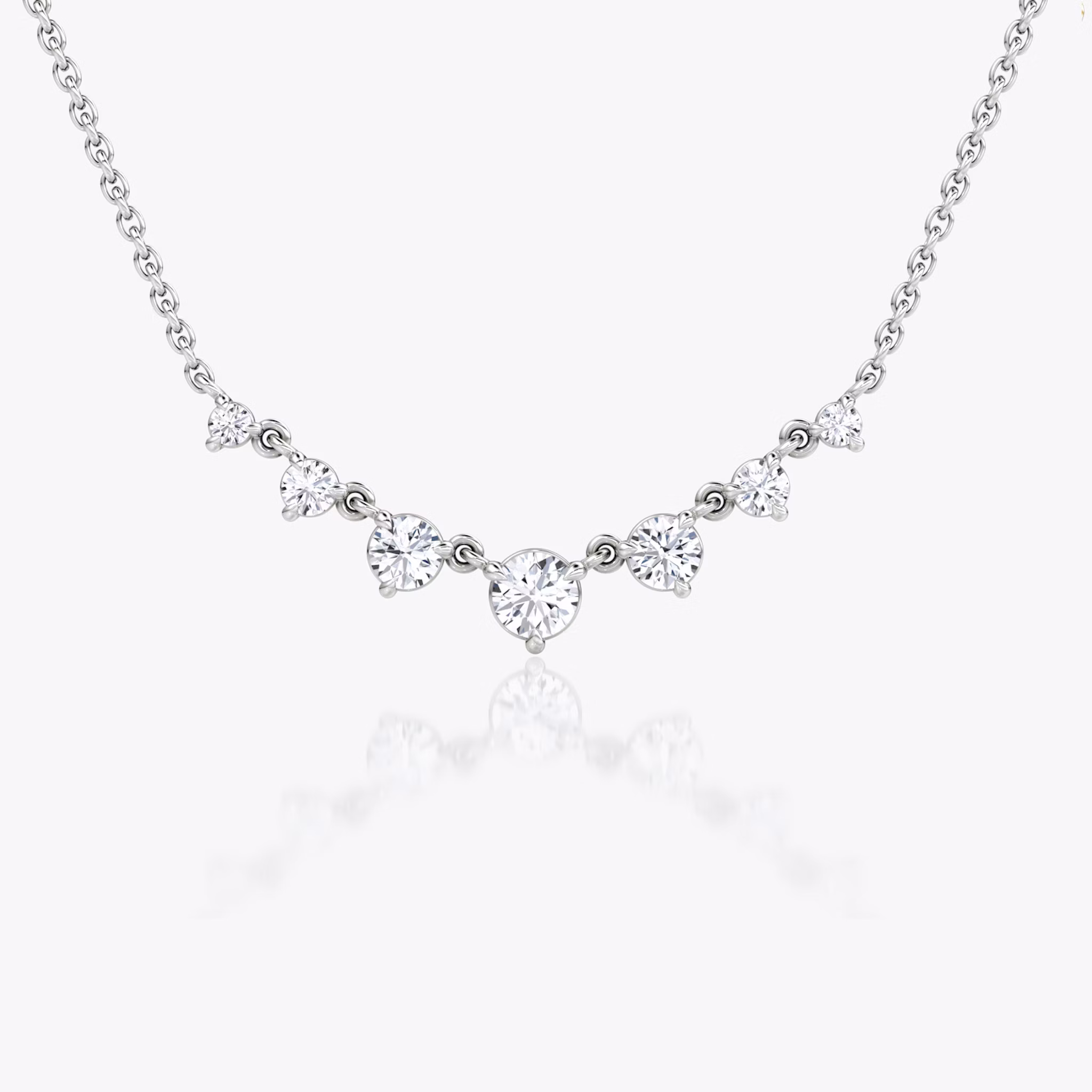 Linked Tennis Necklace | Round Brilliant | 14k | White Gold | diamondSize: petite | chainLength: 16-18
