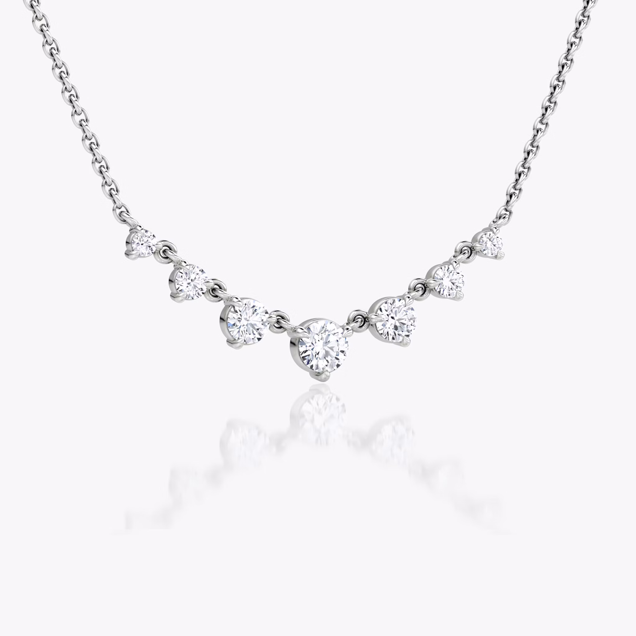 Linked Tennis Necklace | Round Brilliant | 14k | White Gold | diamondSize: petite | chainLength: 16-18