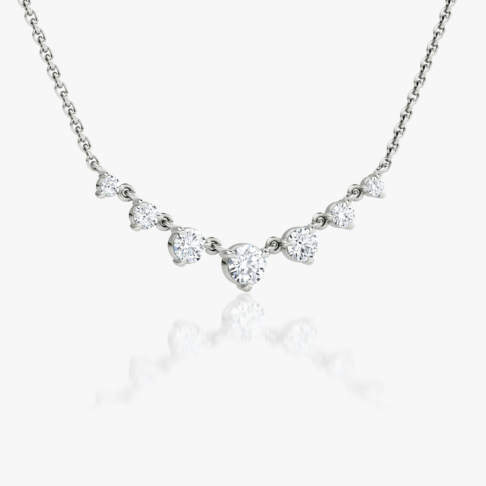 Linked Tennis Necklace | Round Brilliant | 14k | White Gold | diamondSize: petite | chainLength: 16-18