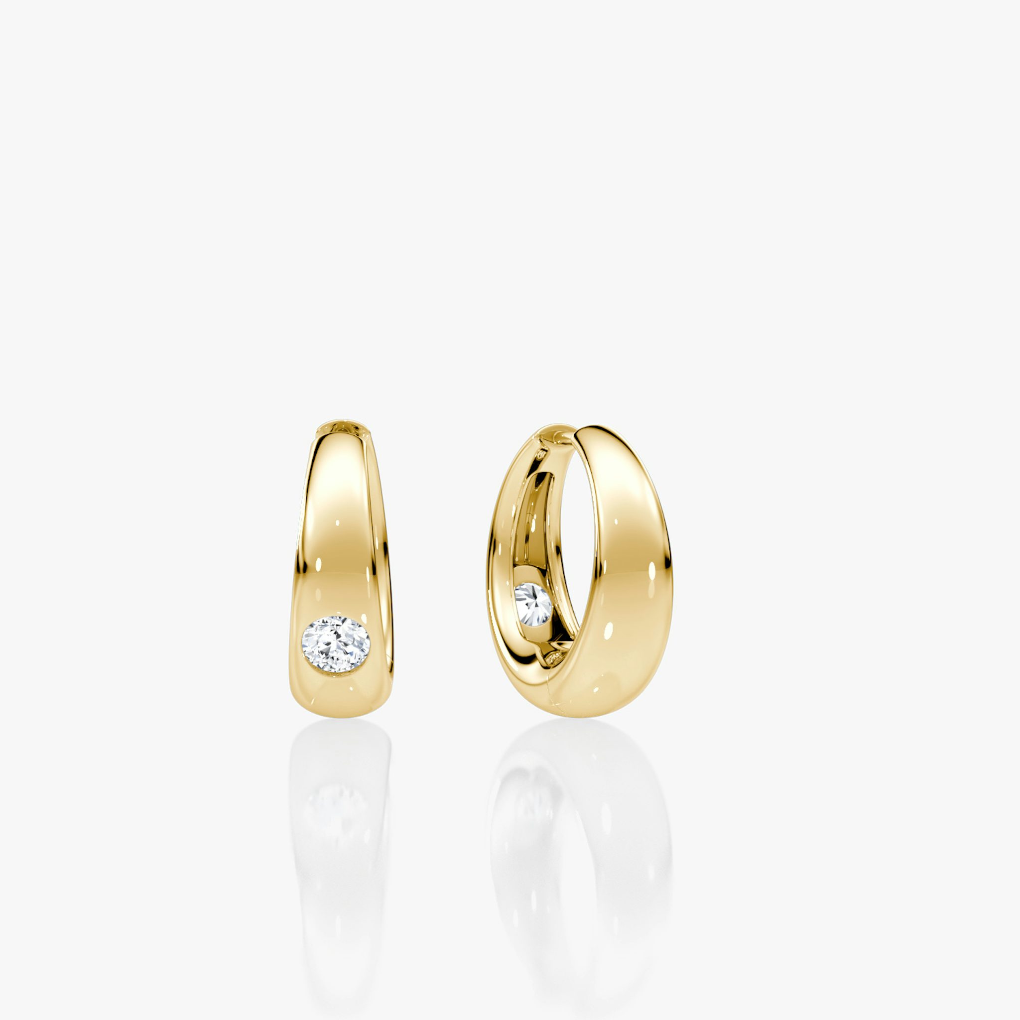 Petite Dome Hoops | Round Brilliant | 14k | Yellow Gold