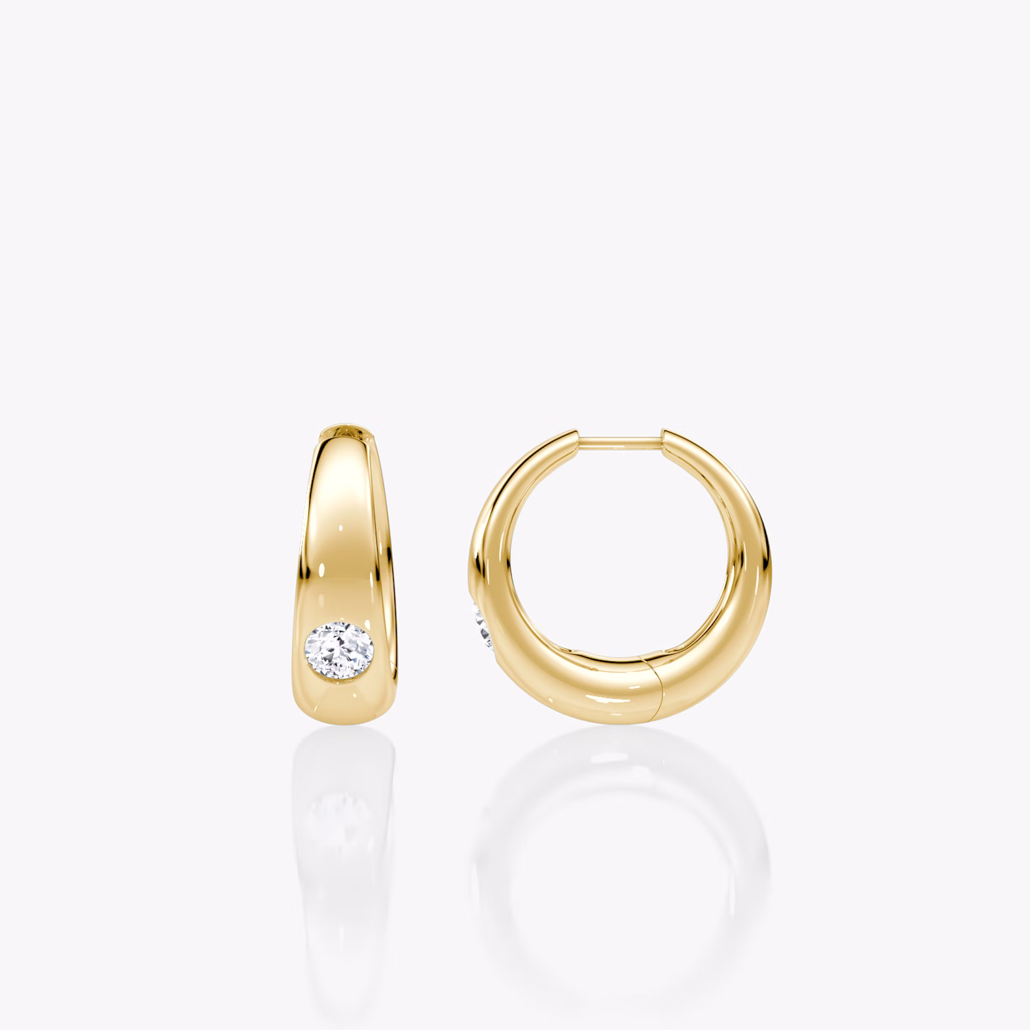 Petite Dome Hoops | Round Brilliant | 14k | Yellow Gold