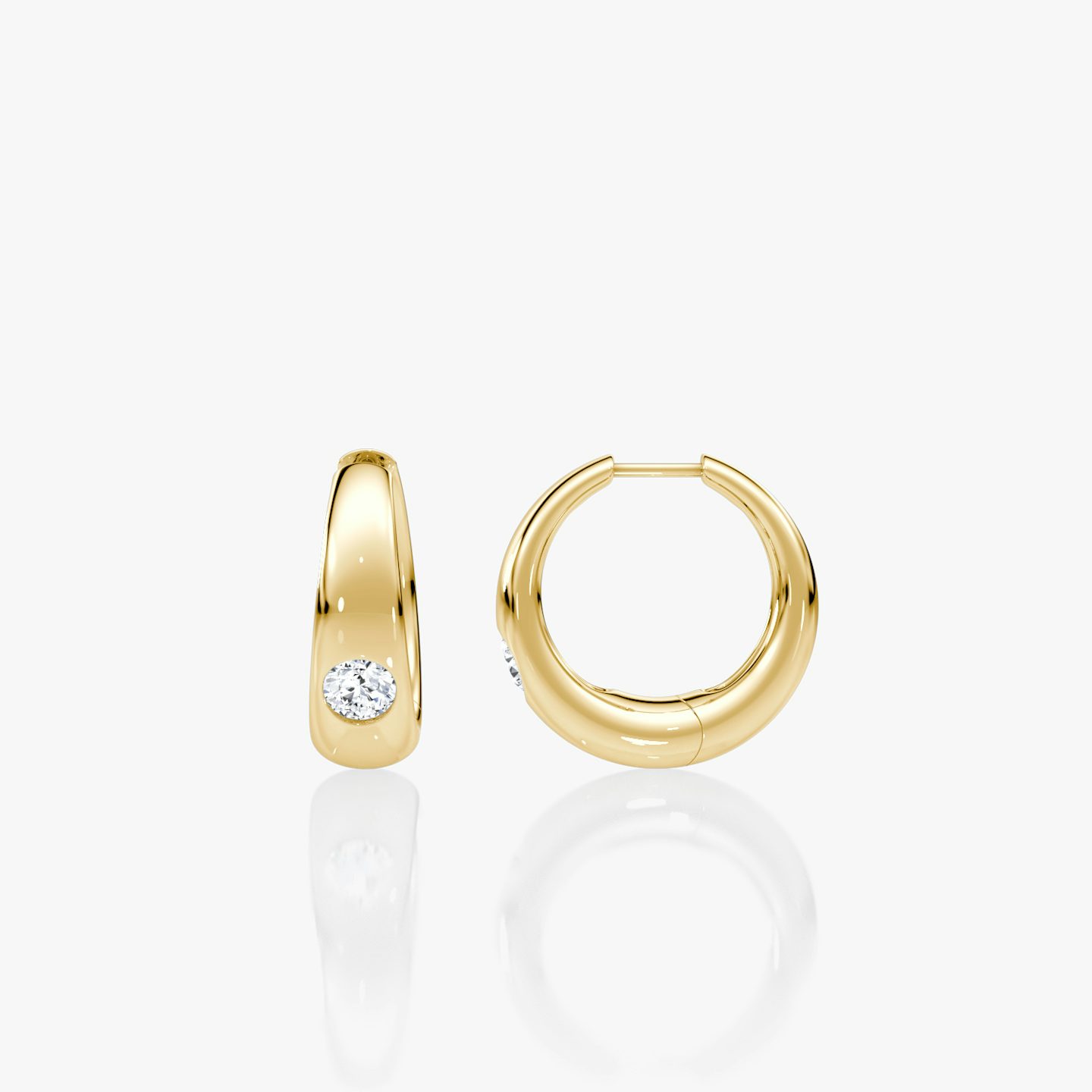 Petite Dome Hoops | Round Brilliant | 14k | Yellow Gold
