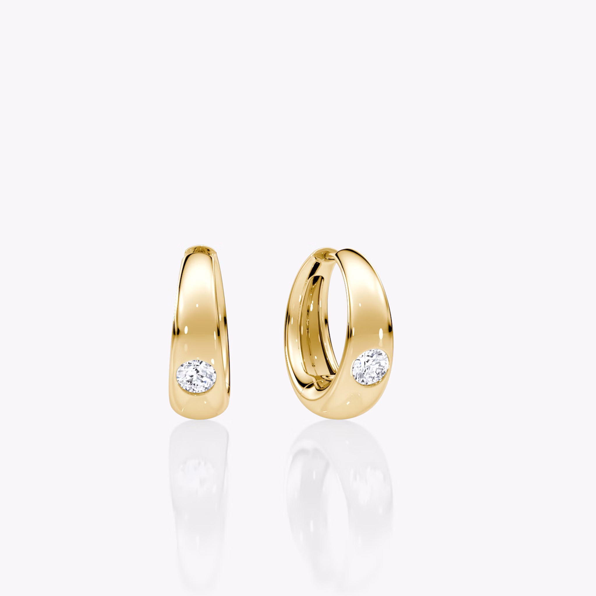 Petite Dome Hoops | Round Brilliant | 14k | Yellow Gold