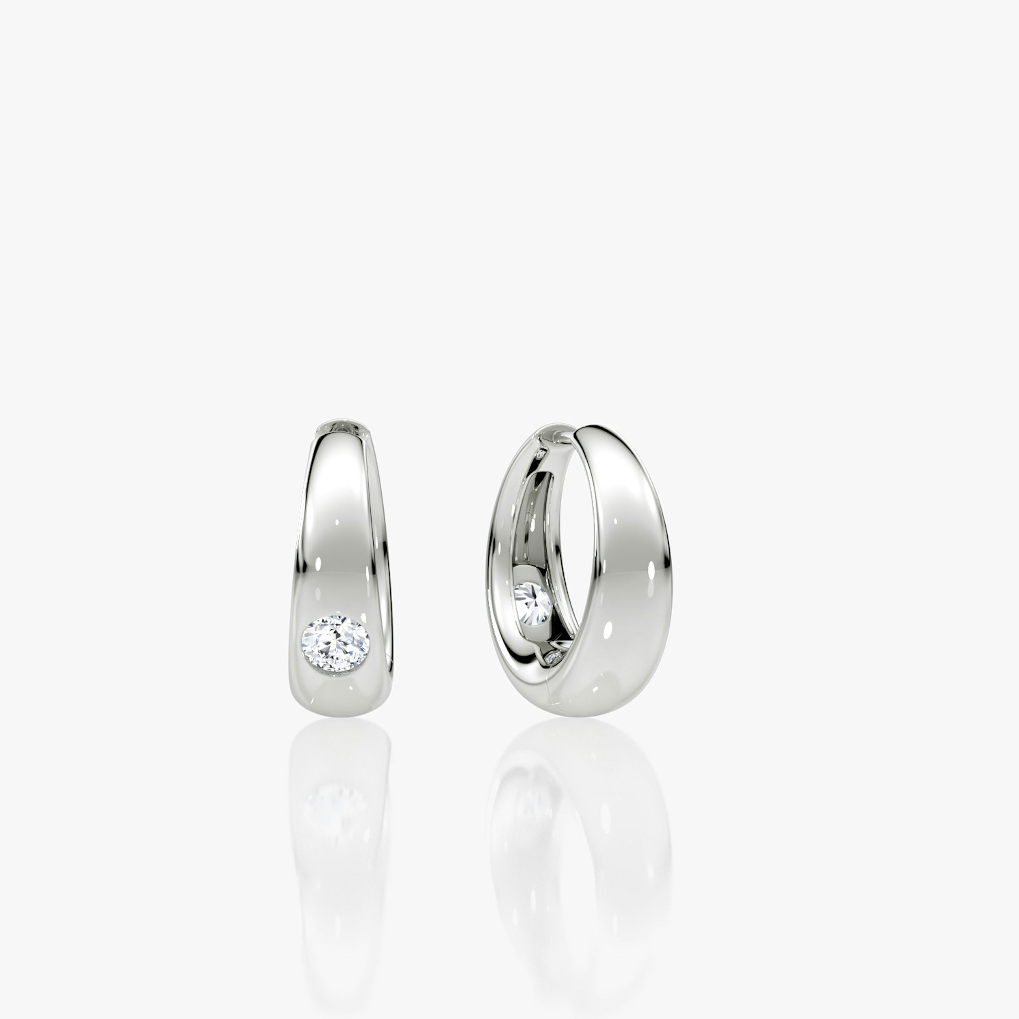 Petite Dome Hoops | Round Brilliant | 14k | White Gold