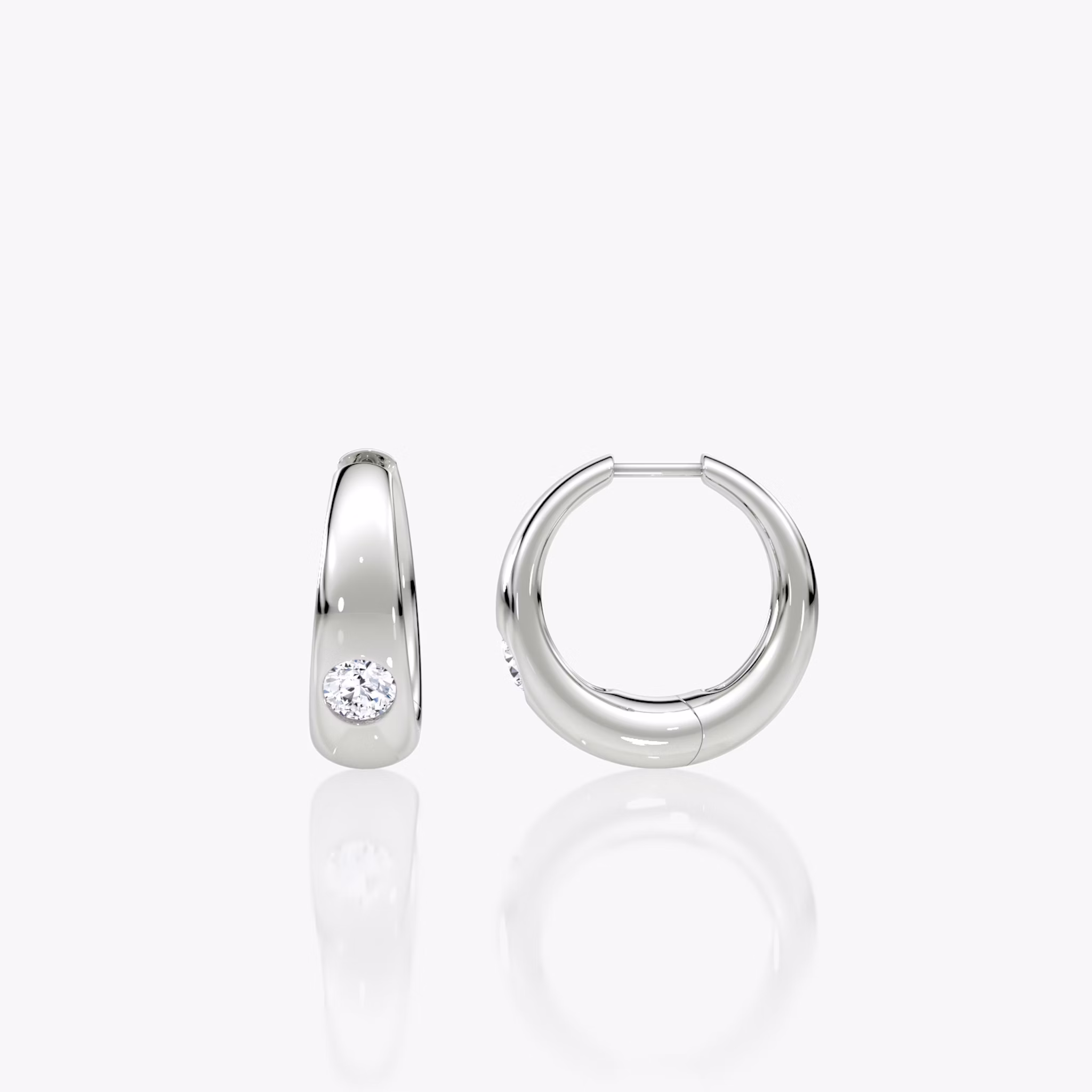 Petite Dome Hoops | Round Brilliant | 14k | White Gold