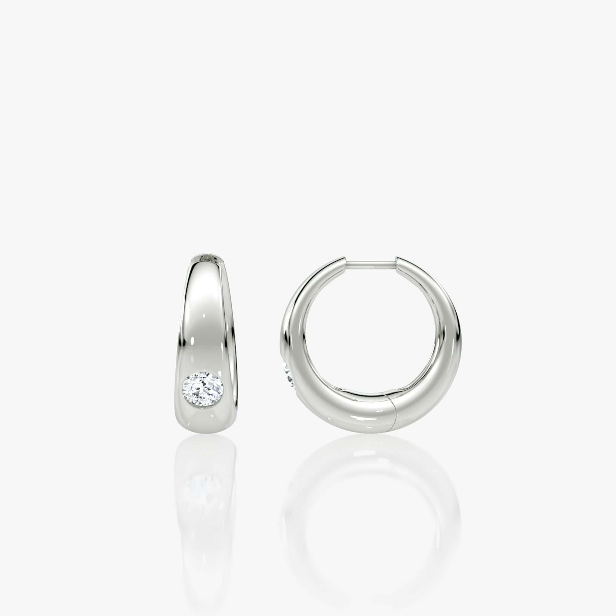 Petite Dome Hoops | Round Brilliant | 14k | White Gold