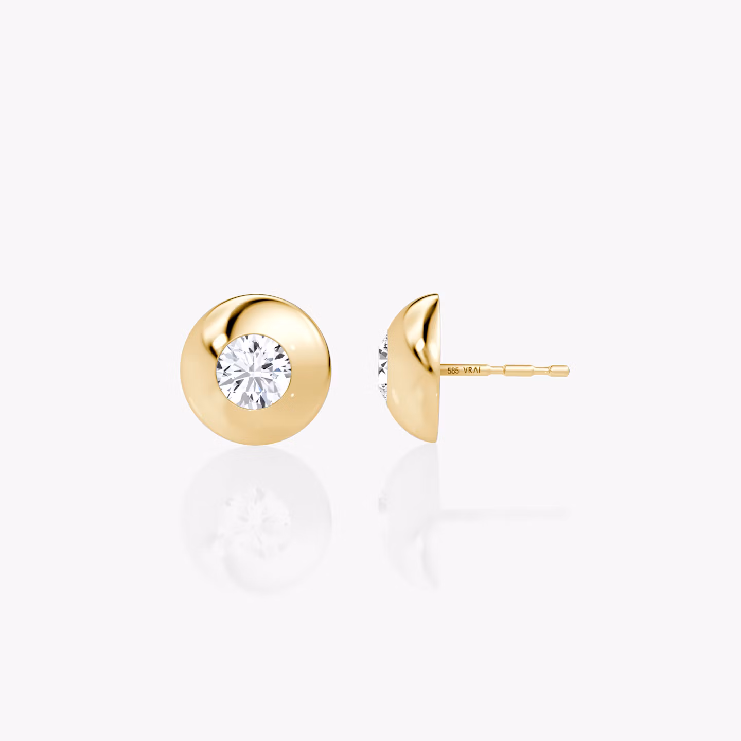 Dome Studs | Round Brilliant | 14k | Yellow Gold | domeWidth: 14mm
