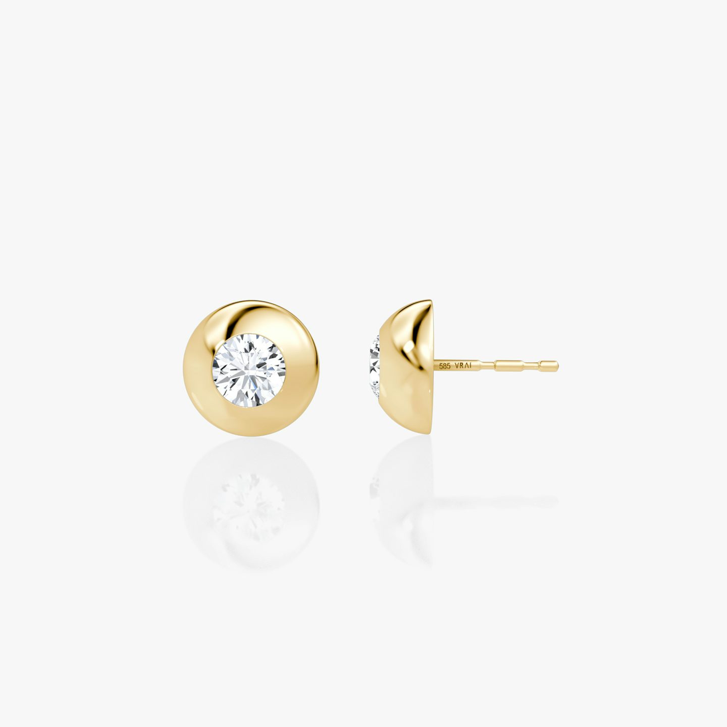 Dome Studs | Round Brilliant | 14k | Yellow Gold | domeWidth: 12mm