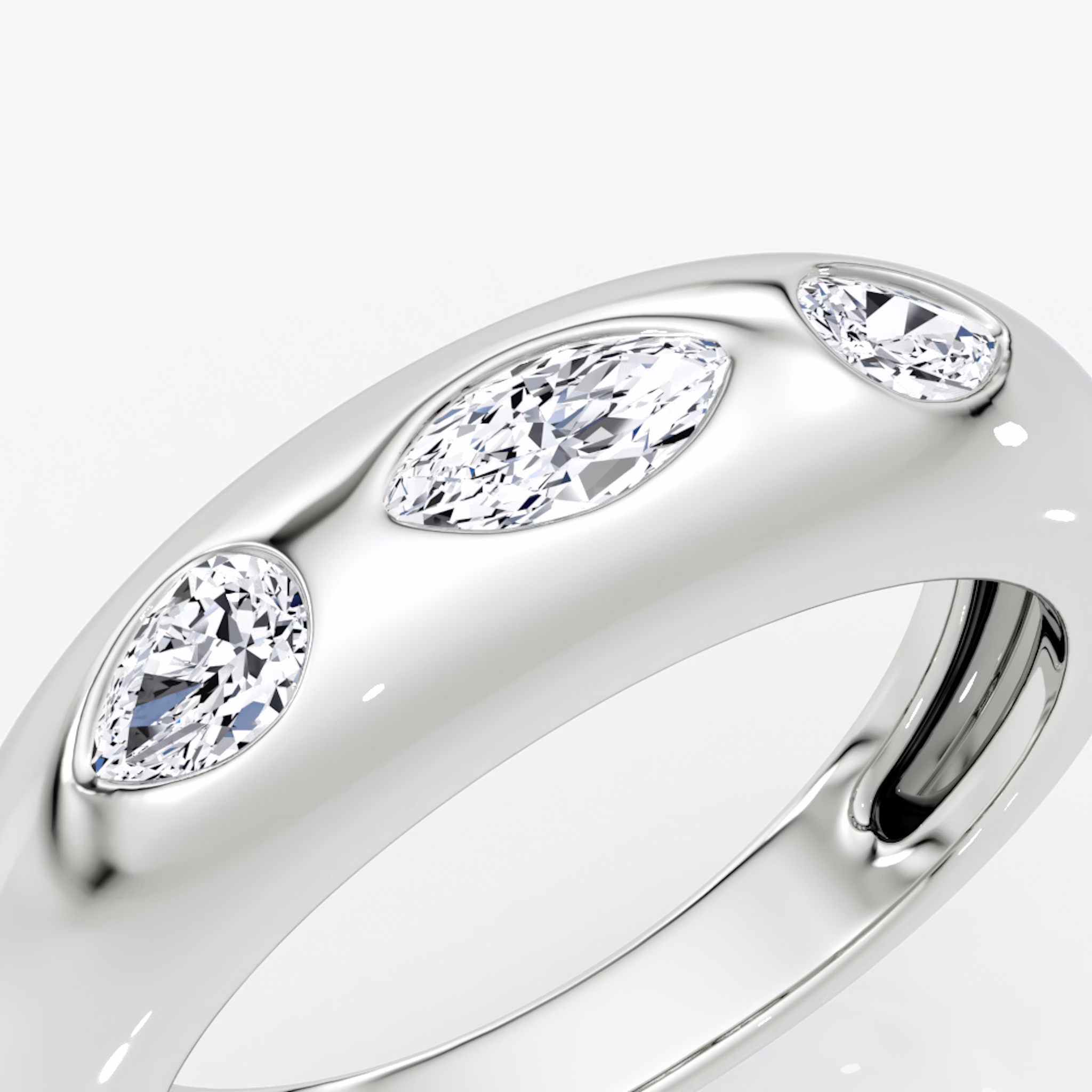 Mixed Shape Dome Band | Marquise and Pear | 14k | White Gold