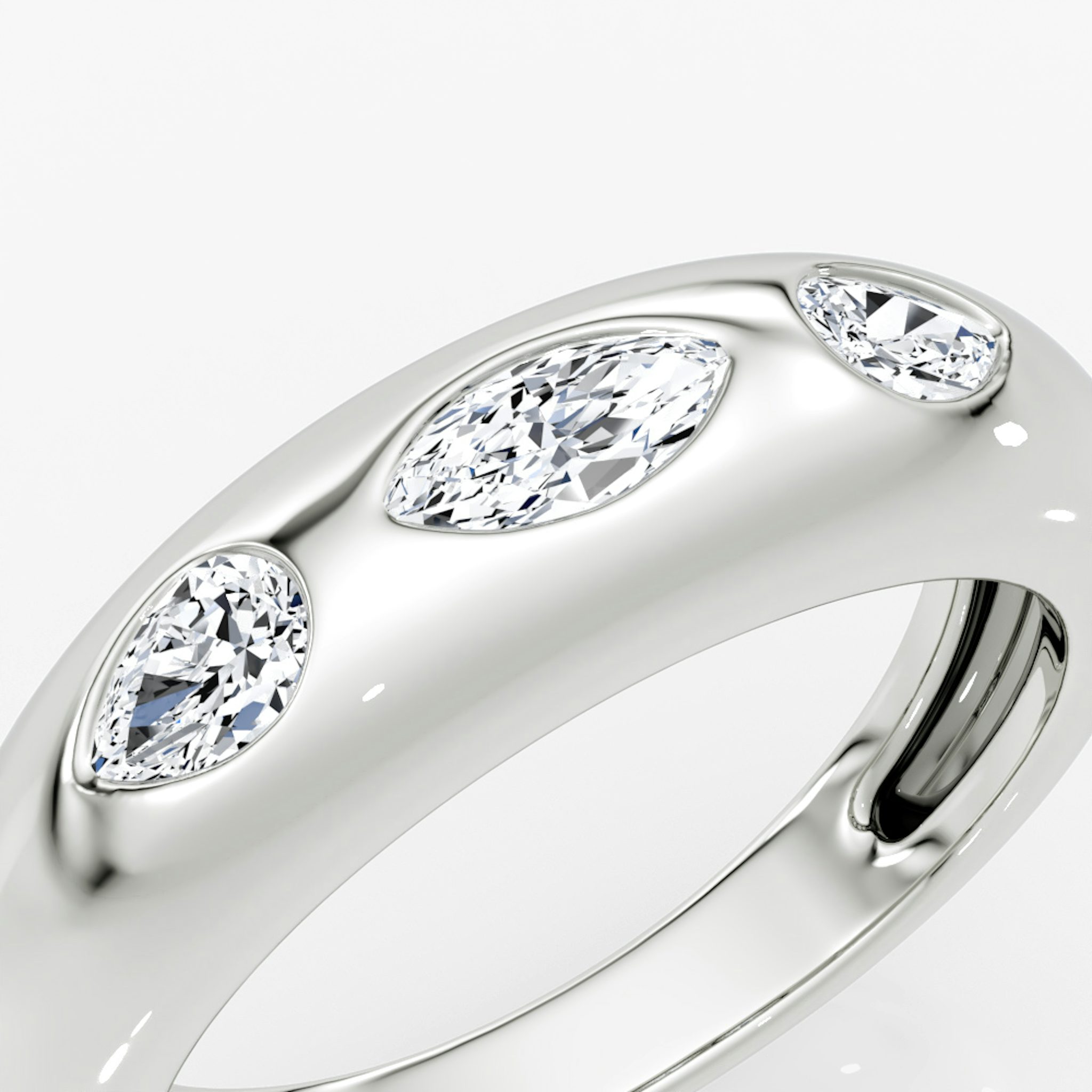 Mixed Shape Dome Band | Marquise and Pear | 14k | White Gold