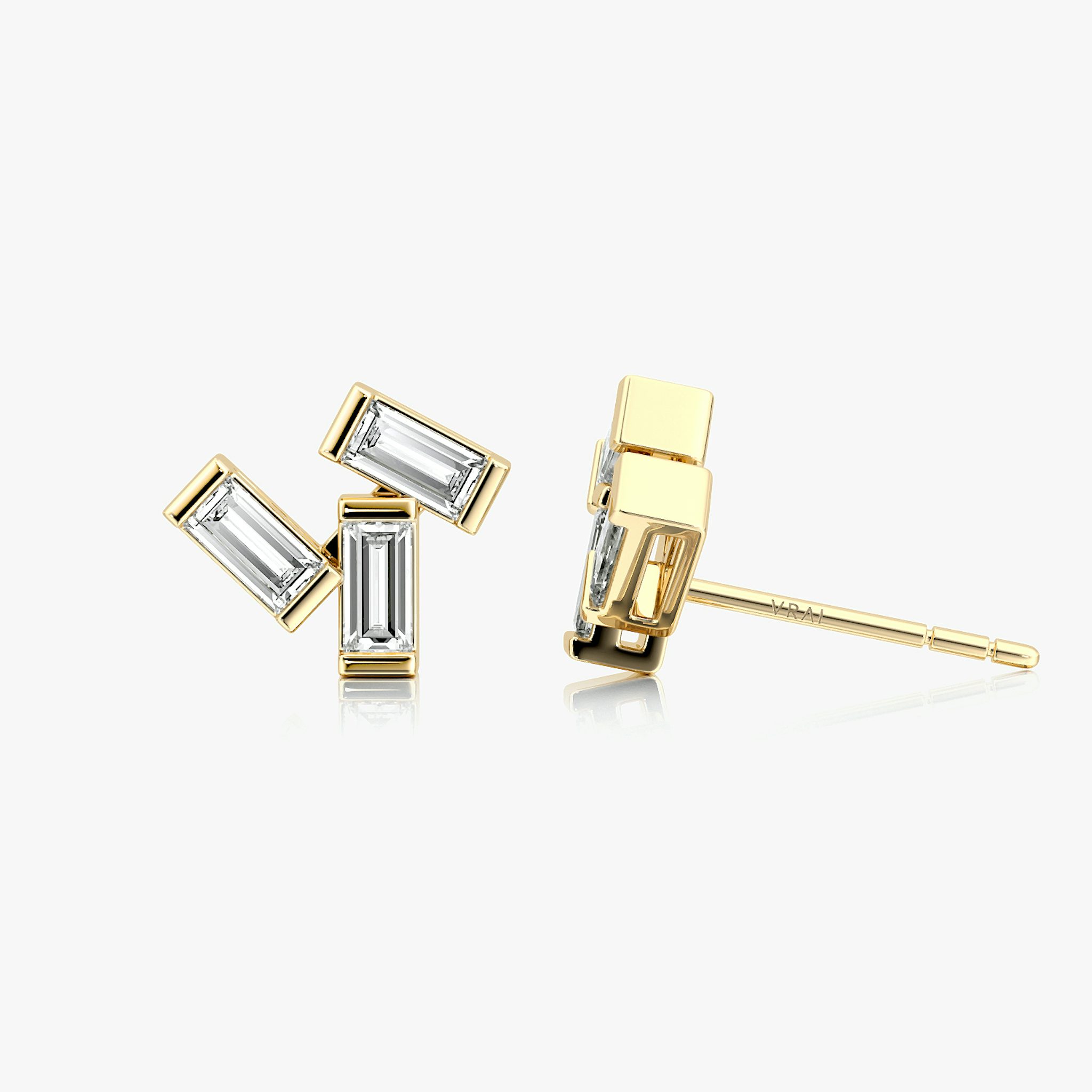 Baguette Cluster Stud | Baguette | 14k | Yellow Gold | side: left