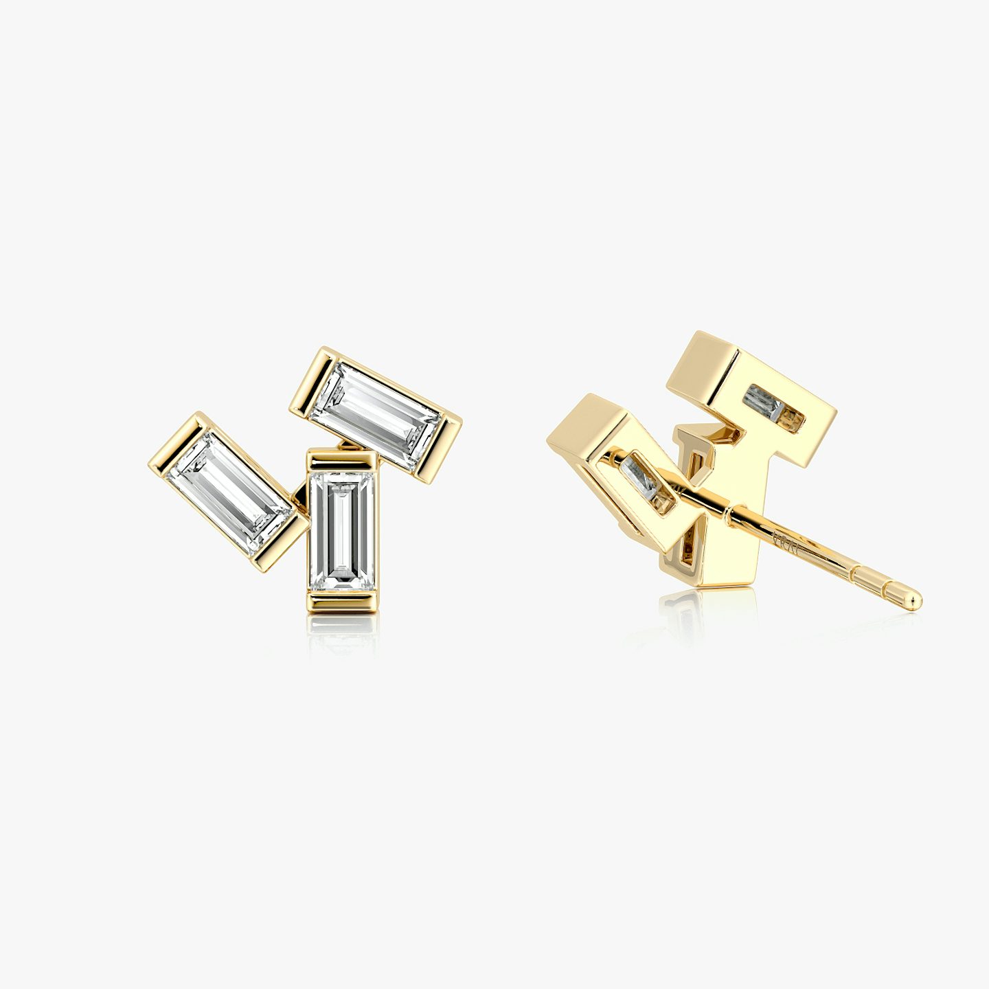 Baguette Cluster Stud | Baguette | 14k | Yellow Gold | side: left