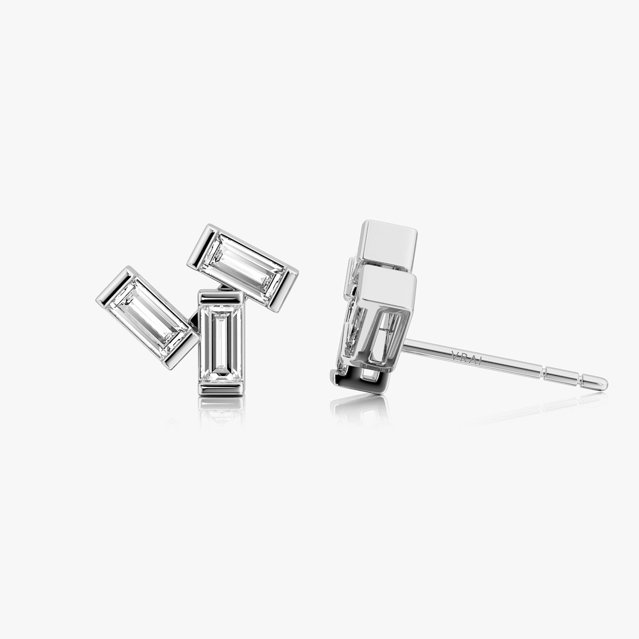 Baguette Cluster Stud | Baguette | 14k | White Gold | side: left