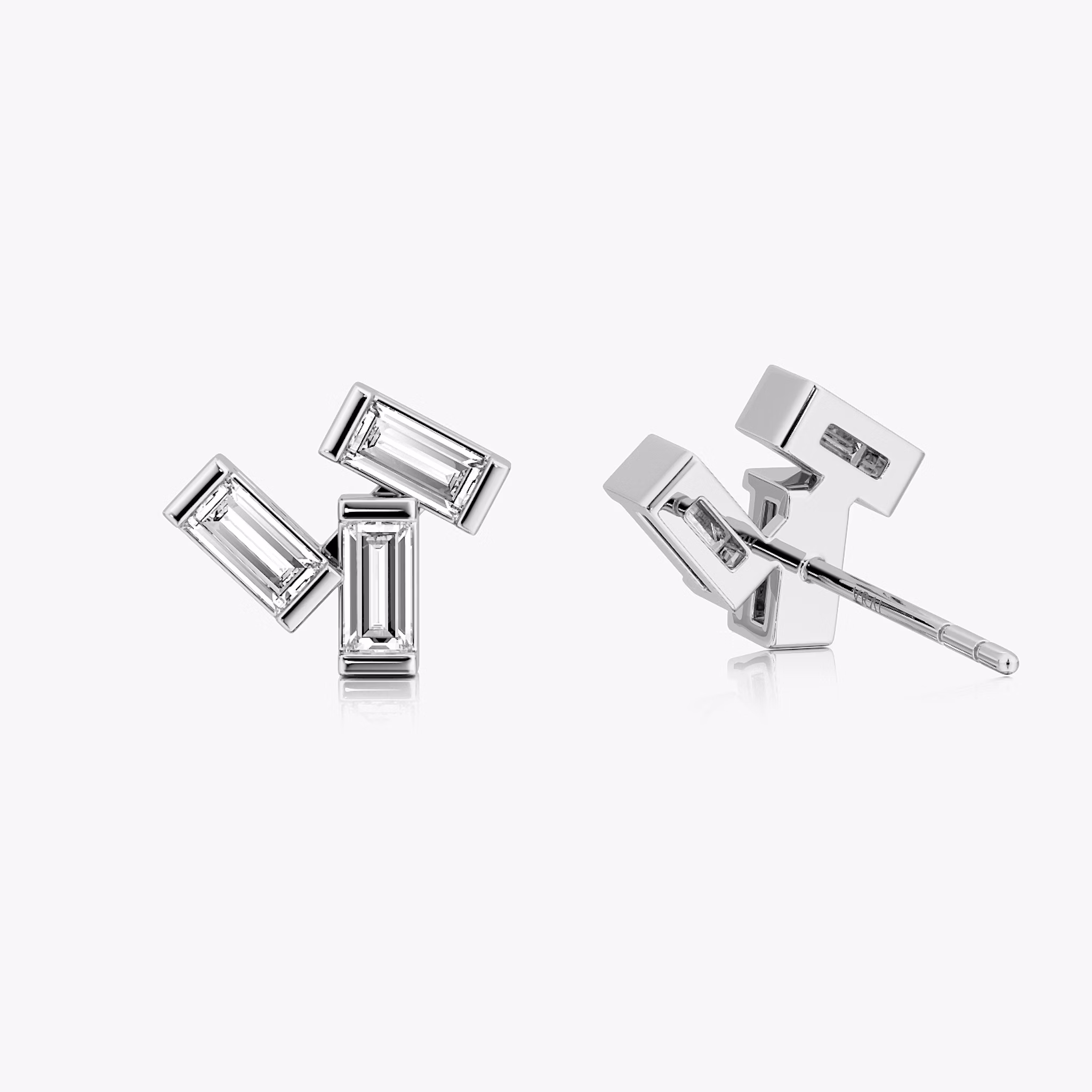 Baguette Cluster Stud | Baguette | 14k | White Gold | side: left