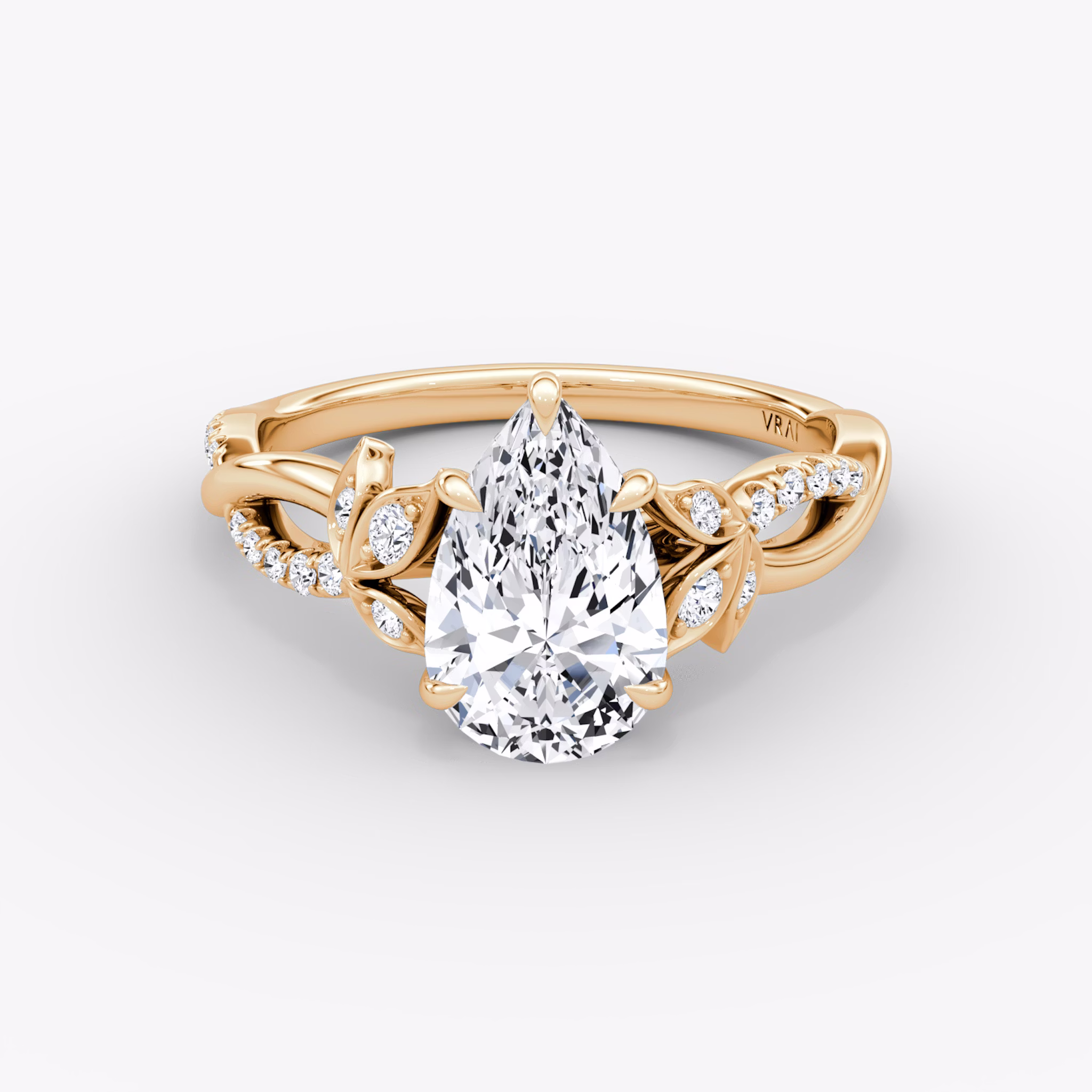 The Twisted Floral | Pear | 14k | Rose Gold | bandAccent: Pavé | diamondOrientation: vertical | caratWeight: other