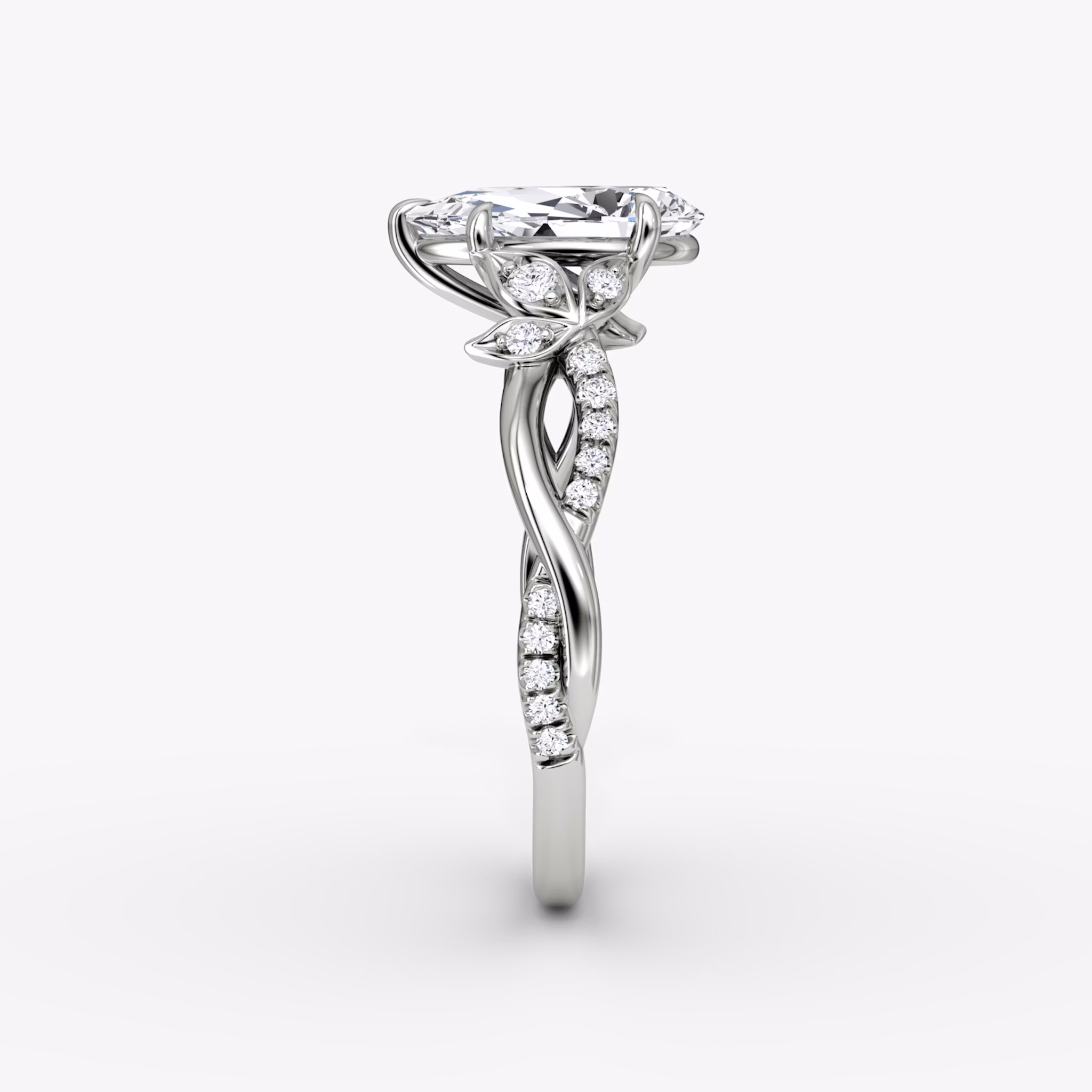 The Twisted Floral | Pear | Platinum | bandAccent: Pavé | diamondOrientation: vertical | caratWeight: other