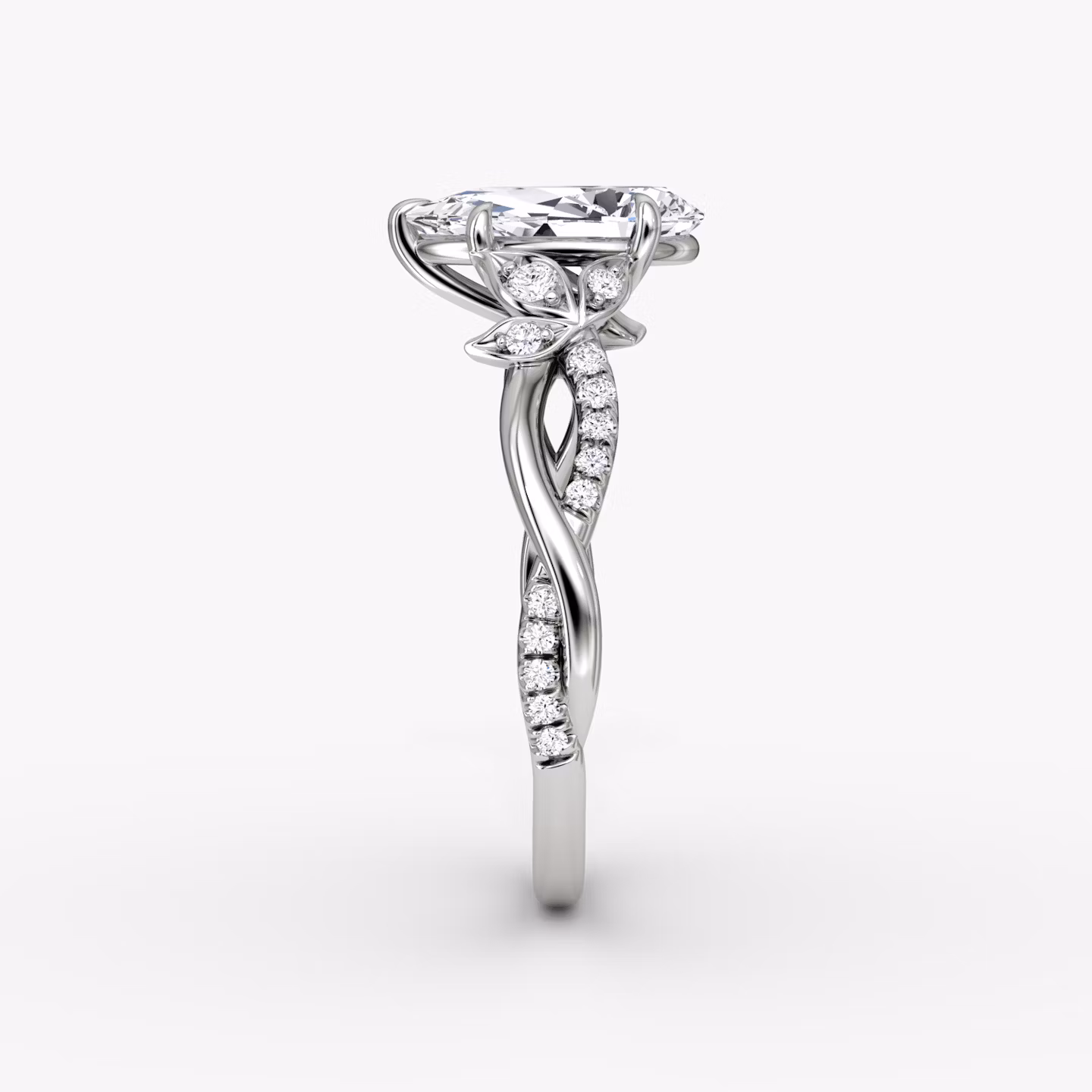 The Twisted Floral | Pear | 18k | White Gold | bandAccent: Pavé | diamondOrientation: vertical | caratWeight: other