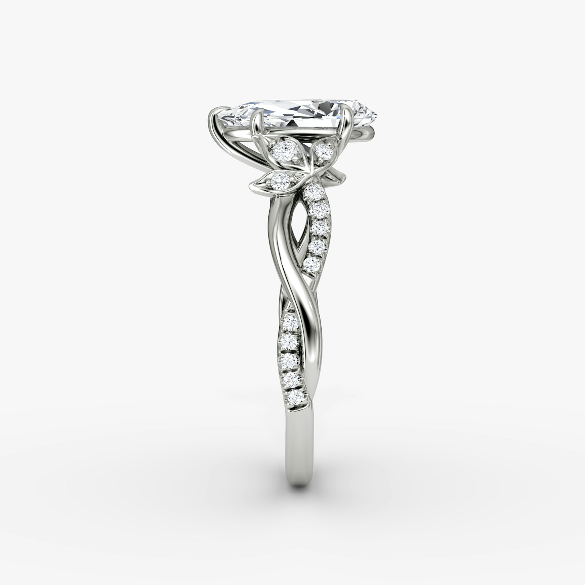 The Twisted Floral | Pear | Platinum | bandAccent: Pavé | diamondOrientation: vertical | caratWeight: other