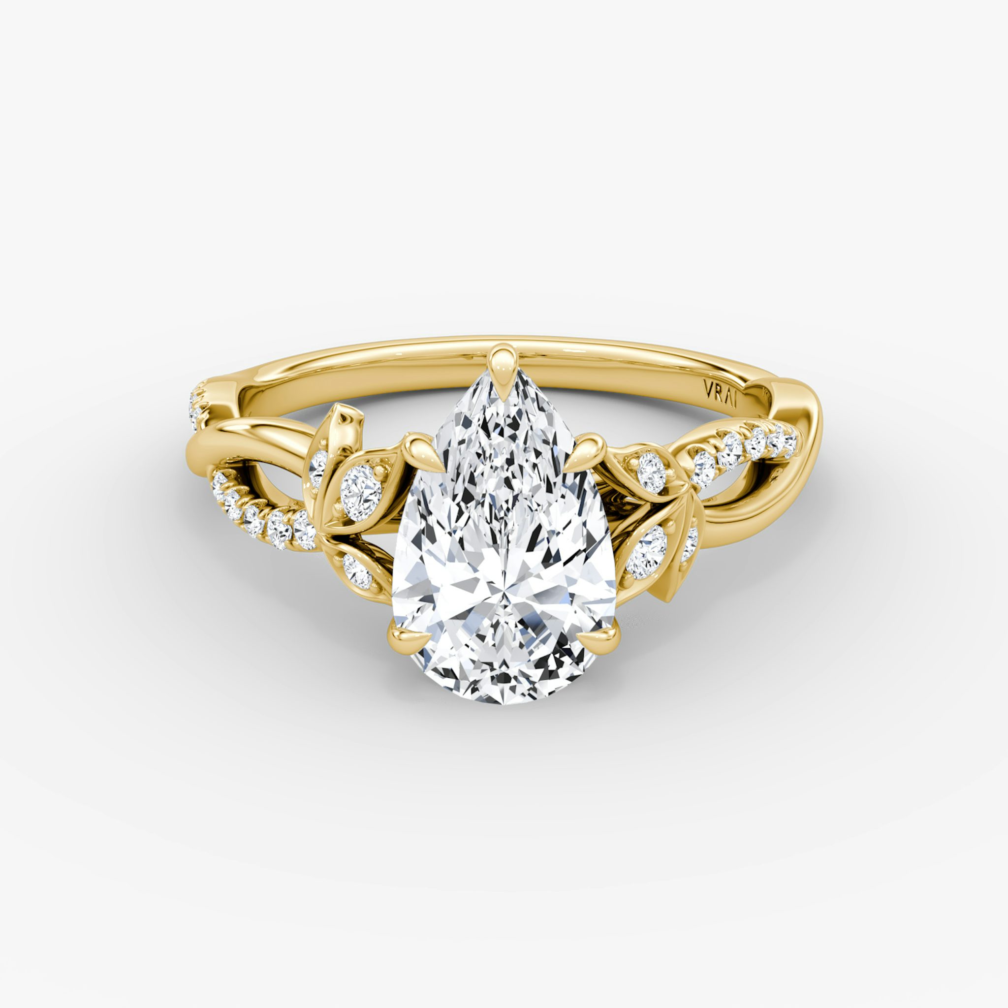 The Twisted Floral | Pear | 18k | Yellow Gold | bandAccent: Pavé | diamondOrientation: vertical | caratWeight: other