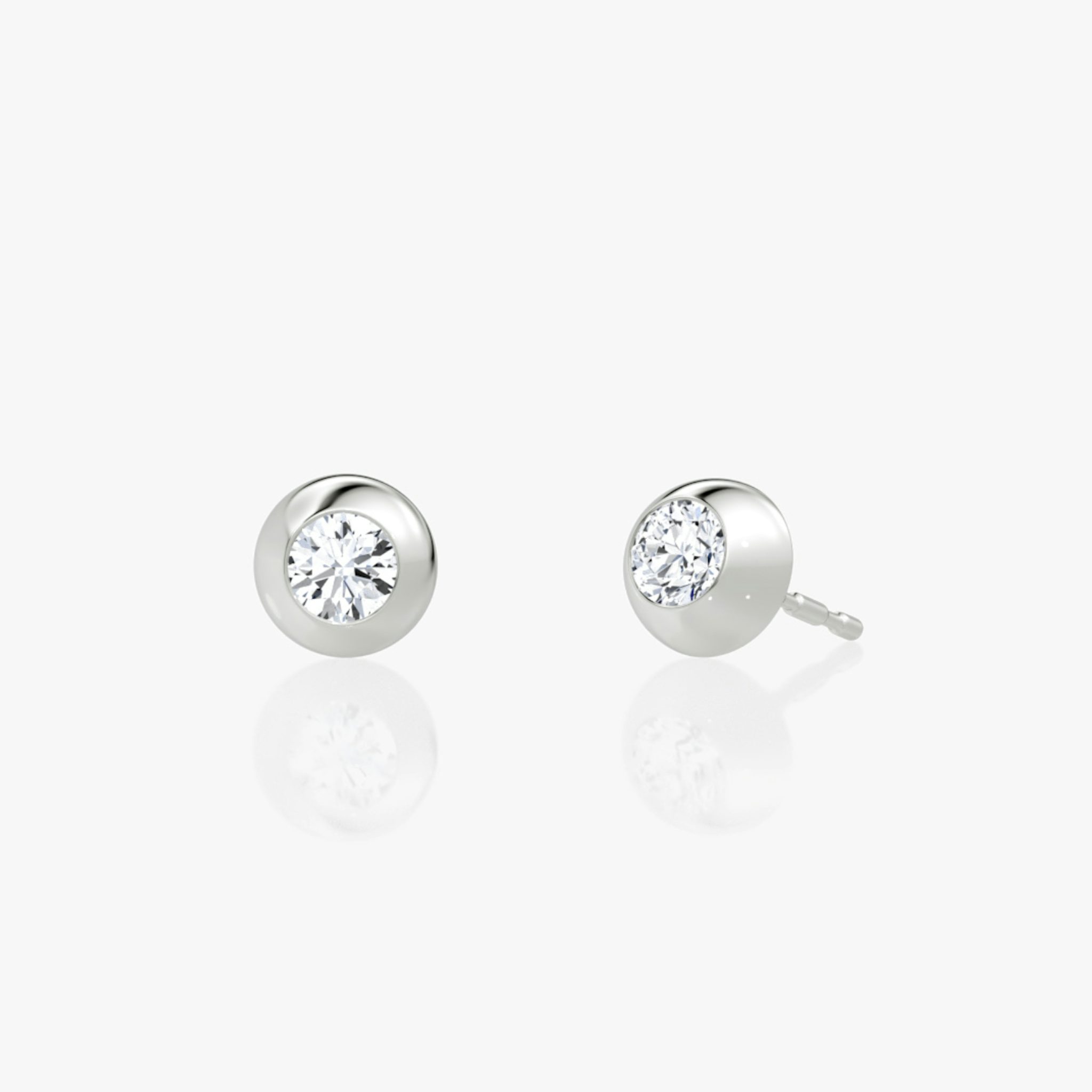 Petite dome stud earring with round 0.25 ct diamond in polished white gold setting.