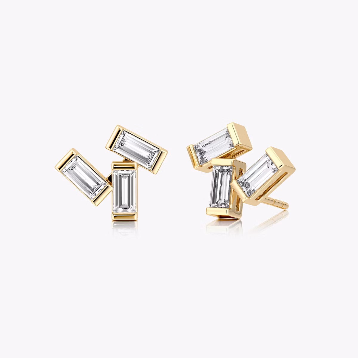Baguette Cluster Stud | Baguette | 14k | Yellow Gold | side: left