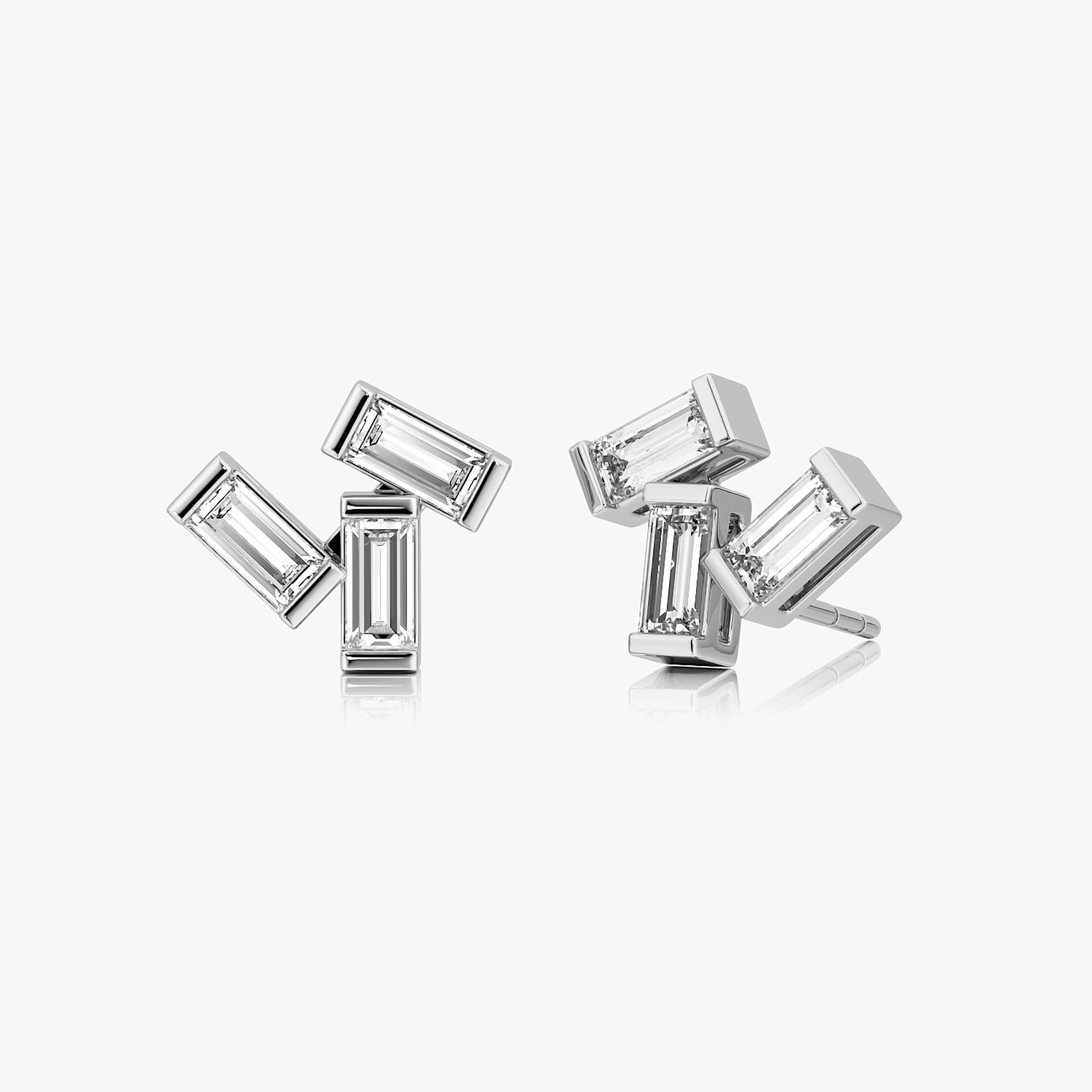 Baguette Cluster Stud | Baguette | 14k | White Gold | side: left