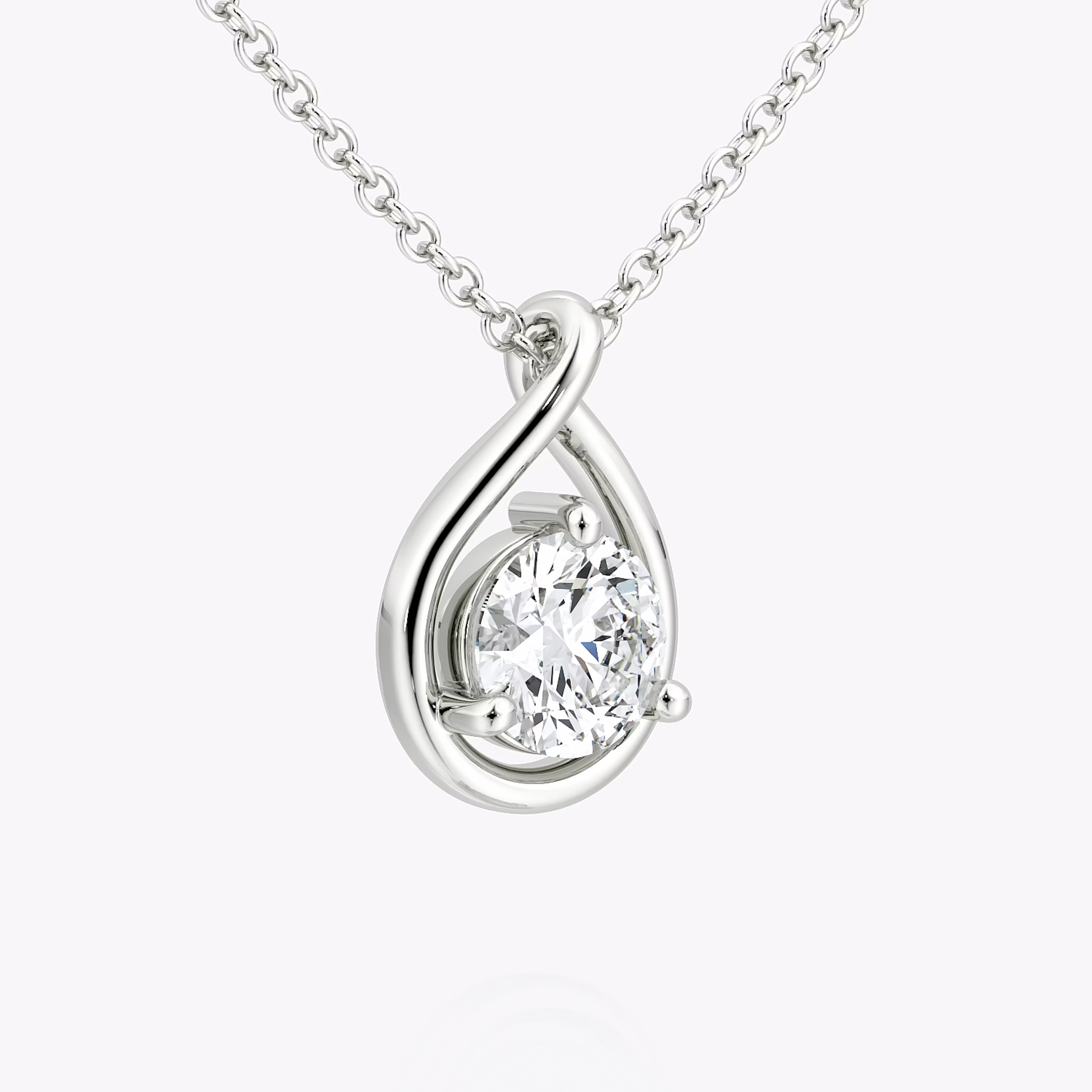 Pear Silhouette Necklace | Round Brilliant | Sterling Silver | chainLength: 16-18